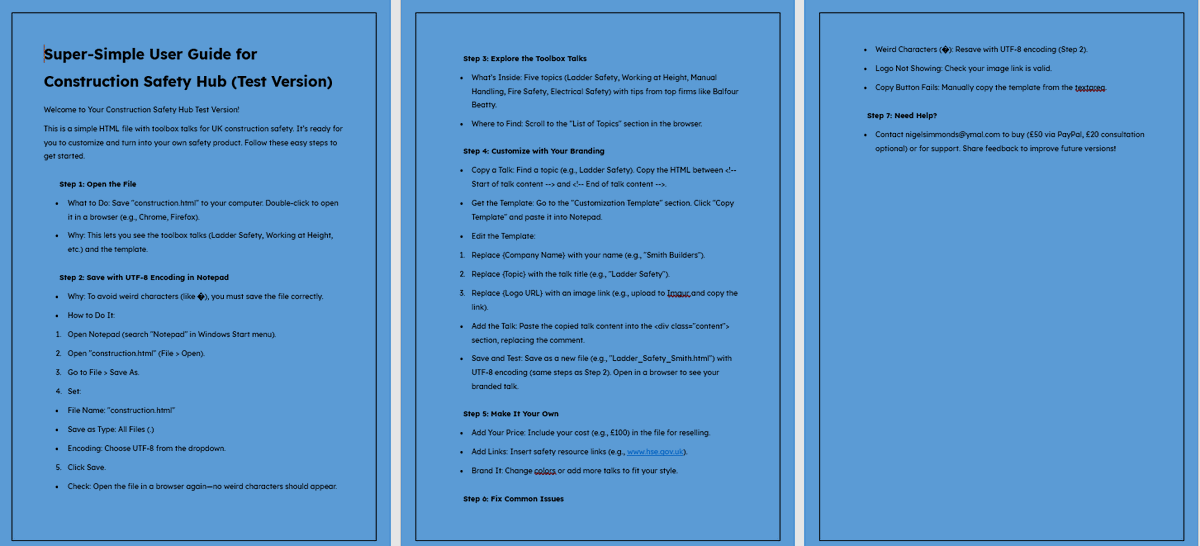 ResetApparel's tweet image. Construction Safety Hub Test Version! Pre-written toolbox talks for UK construction. Customizable HTML, £50 (non refundable). Add your branding &amp;amp; resell! Email magzsimmo@gmail.com to buy.  #ConstructionSafety #ToolboxTalks - #ResetBot