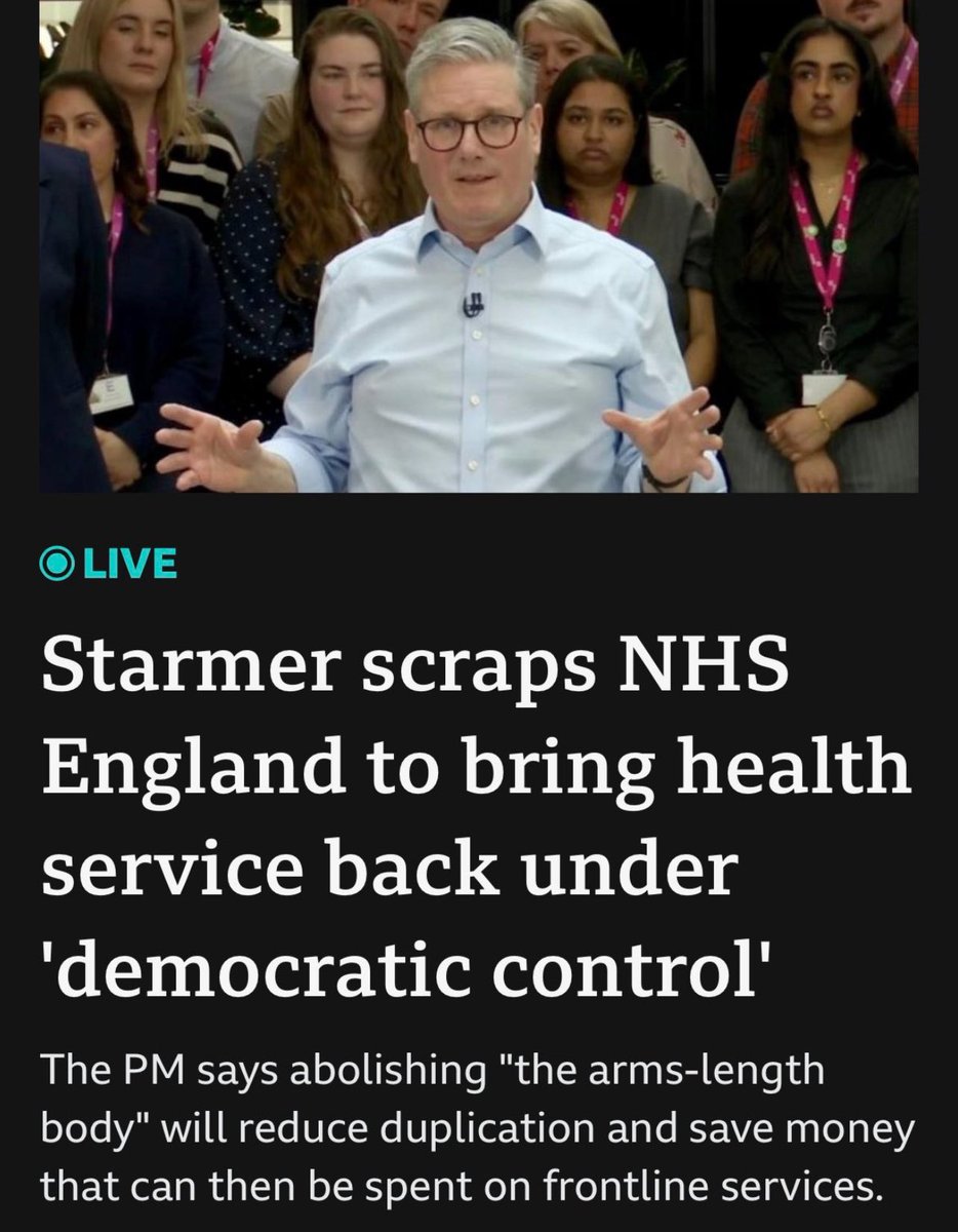 STARMER - It’s all smoke and mirrors

The government says scrapping NHS England with its 16,000 staff will save £190 million

But that money will just move to the Department of Health and Social Care (DHSC), which only has 1500 employees!

So 16,000 staff will just be rebranded