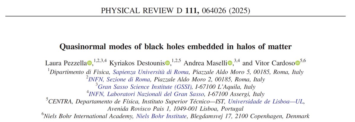 🌌 CENTRA Research News! 🌌

Kyriakos Destounis &amp; Vitor Cardoso <a href="/istecnico/">Instituto Superior Técnico</a> published on <a href="/PhysRevD/">Physical Review D</a> <a href="/APSphysics/">American Physical Society</a>.  They study how matter around black holes shifts their oscillation frequencies, impacting gravitational wave observations.

#Physics #Science

🔗 journals.aps.org/prd/abstract/1…