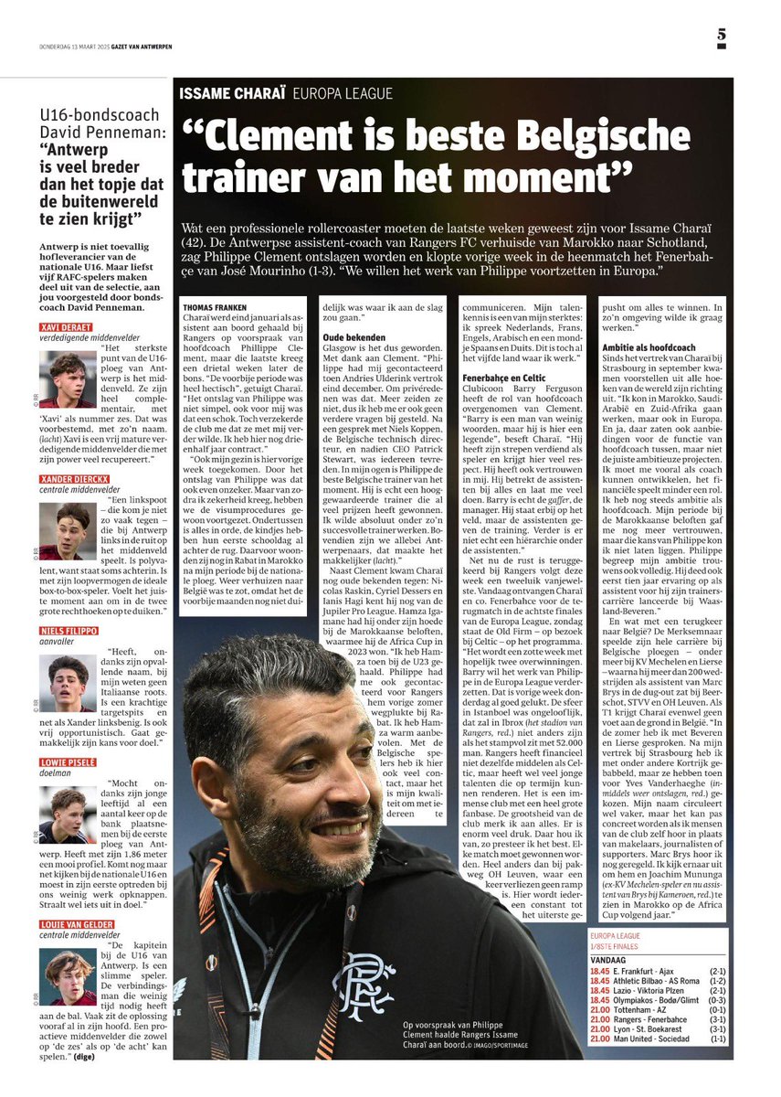 Interessant interview met coach Issame Charaï in de Gazet Van Antwerpen van vandaag 💡