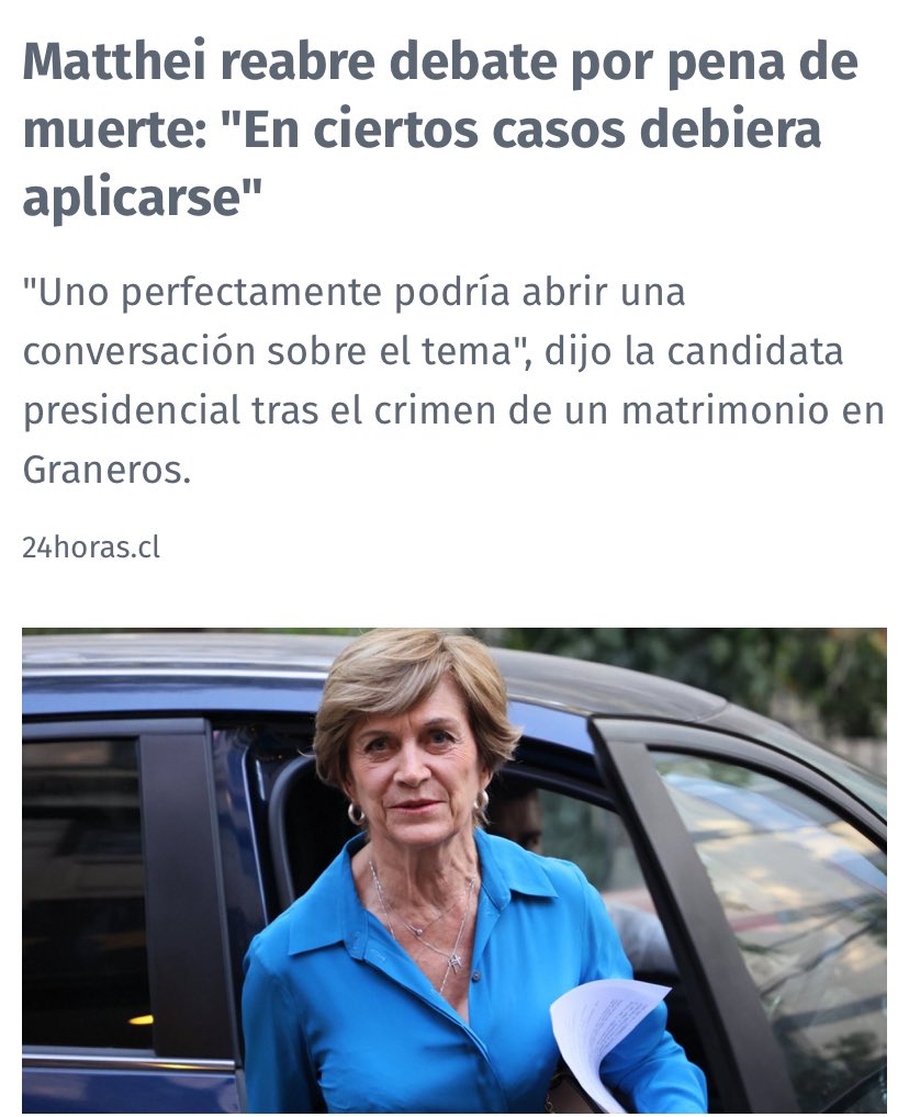 GaelYeomans's tweet photo. Señora Matthei, su propuesta de pena de muerte también aplica para los condenados de Punta Peuco o ahí le tiembla la mano? Pura boca. https://t.co/Rx5dfNyZ7E