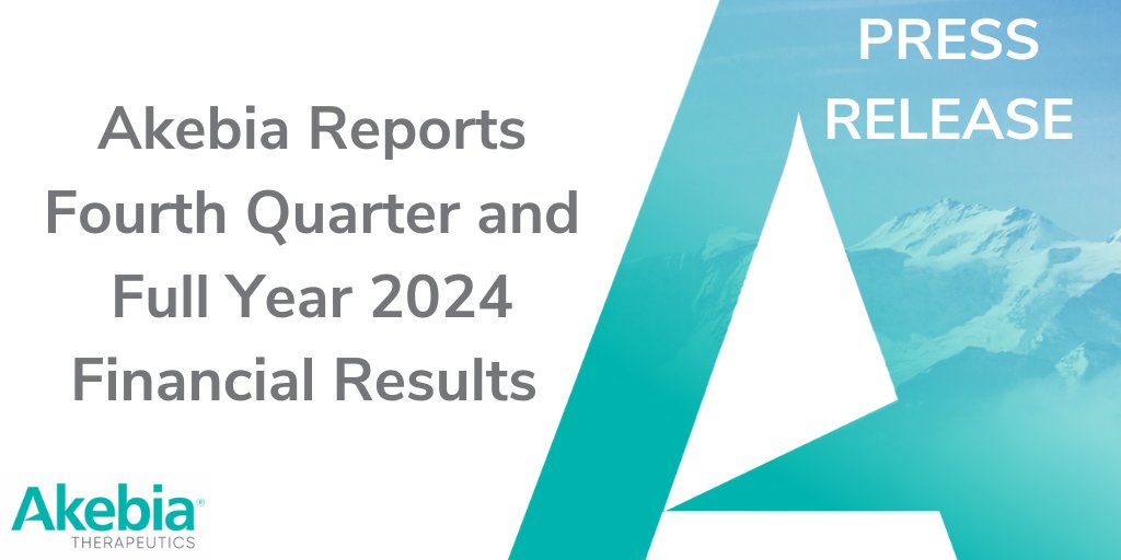 PRESS RELEASE: Akebia Therapeutics Reports Fourth Quarter and Full Year 2024 Financial Results. Click for link to release: ir.akebia.com/news-releases/…