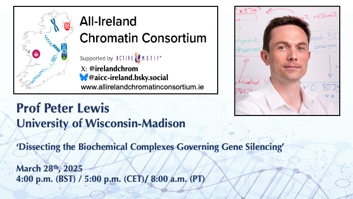 All-Ireland Chromatin Consortium (@irelandchrom) on Twitter photo Looking forward to welcoming <a href="/PeterLewisLab/">Lewis Lab</a> from <a href="/UWMadison/">UW–Madison</a> for our March webinar on 'Dissecting the Biochemical Complexes Governing Gene Silencing' on March 28th!
Register here: us06web.zoom.us/webinar/regist…
<a href="/activemotif/">Active Motif</a> <a href="/lisboa_motta/">Leonardo Lisboa da Motta</a> Looking forward to welcoming <a href="/PeterLewisLab/">Lewis Lab</a> from <a href="/UWMadison/">UW–Madison</a> for our March webinar on 'Dissecting the Biochemical Complexes Governing Gene Silencing' on March 28th!
Register here: us06web.zoom.us/webinar/regist…
<a href="/activemotif/">Active Motif</a> <a href="/lisboa_motta/">Leonardo Lisboa da Motta</a>