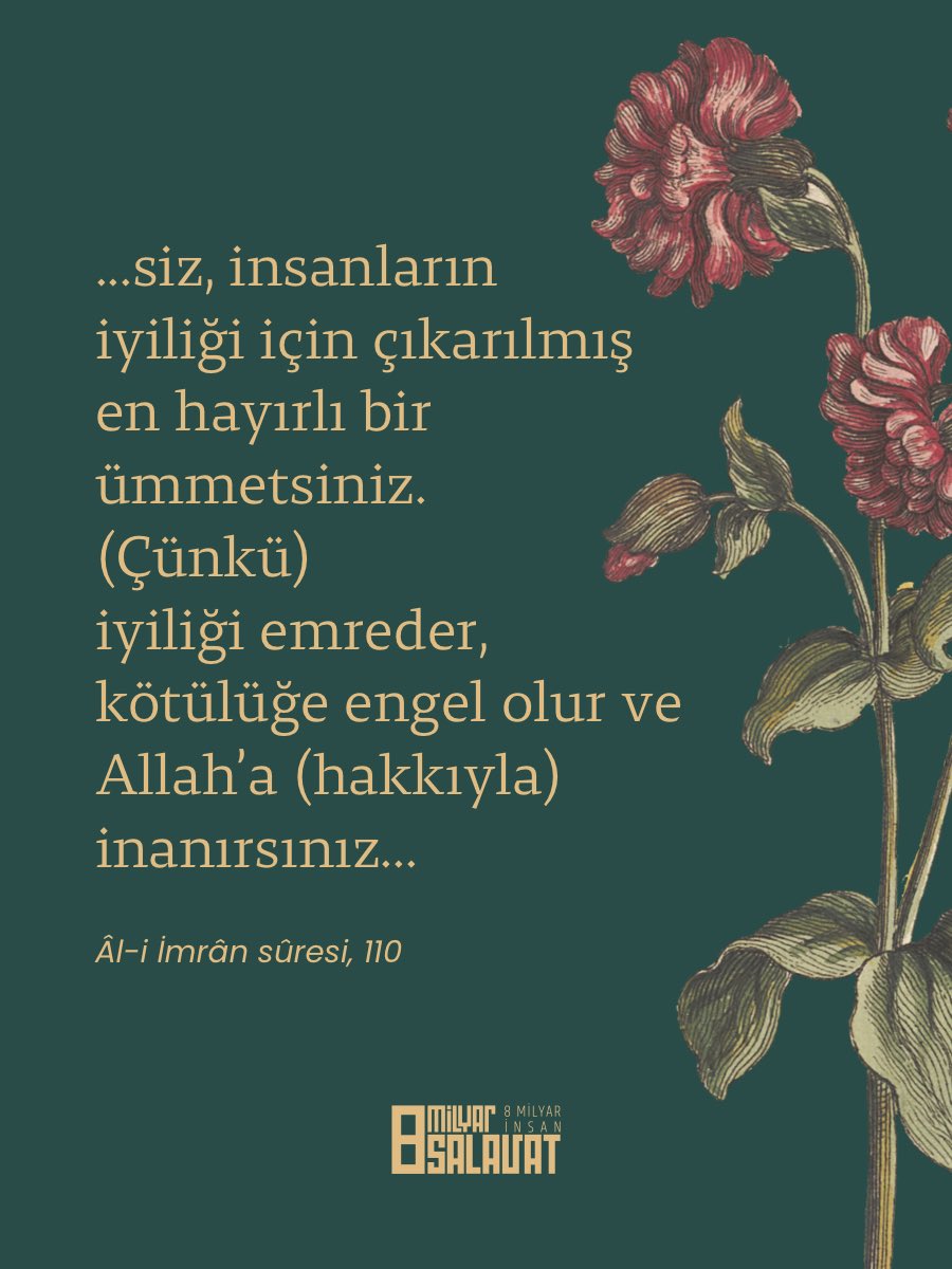 Peygamberimizin ümmeti;
mübarek ve hayırlı ümmettir.🌿

#8milyarsalavat #8milyarinsan #selam #salavat #8milyarınpeygamberi #8milyarsalavatkampanyası