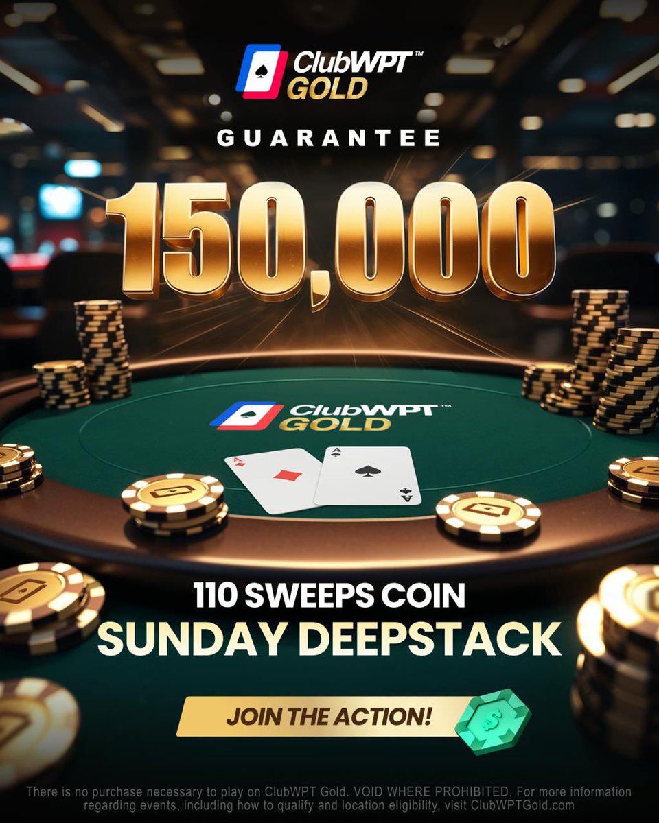 🎁 CLUBWPT GOLD GIVEAWAY 🎁

To win a free ticket to the 110SC Sunday Deepstack: 

1. Retweet this post 
2. Make sure you’re following <a href="/ClubWPTGold/">ClubWPT Gold</a> 

Bonus giveaway🚨Reply with your guess of the correct number of entrants in this Sunday’s 110SC Deepstack and the closest will win