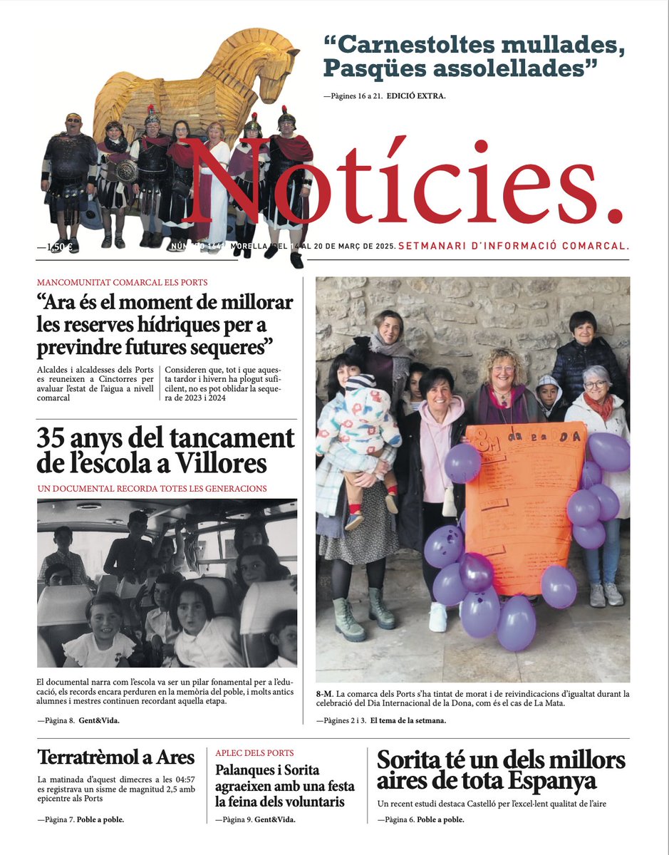 Aquesta setmana el Notícies té 6 pàgines amb fotos del #Carnestoltes de Morella. A més, porte altres molts temes, dels quals en podeu ja veure els més destacats en la portada de l'edició que ix demà divendres al carrer!
🗞
#Morella #ElsPorts #Sorita #AplecdelsPorts