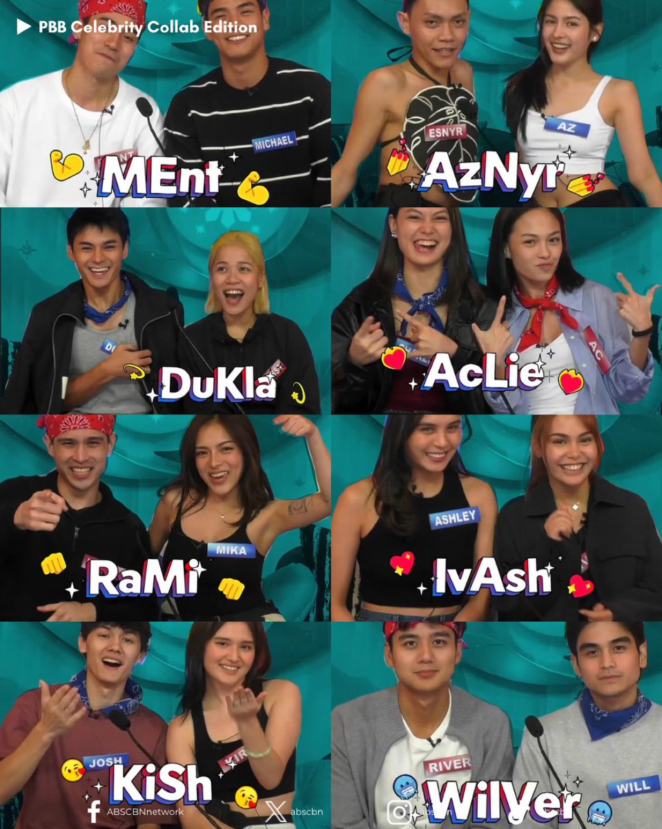 ABSCBN's tweet photo. Who’s your favorite collab duo? 🤩 

#MEnt #AzNyr #DukLa #AcLie #RaMi #IvAsh #KiSh #WilVer https://t.co/wMTUJzKqpk