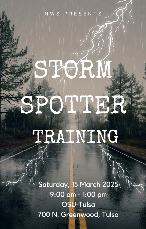 Storm Spotter Training! 🌪️Do you have a passion for weather? Join our friends at the <a href="/NWStulsa/">NWS Tulsa</a> for a FREE #StormSpotter Training and learn how to identify dangerous weather conditions, report them to authorities, and make a real difference!