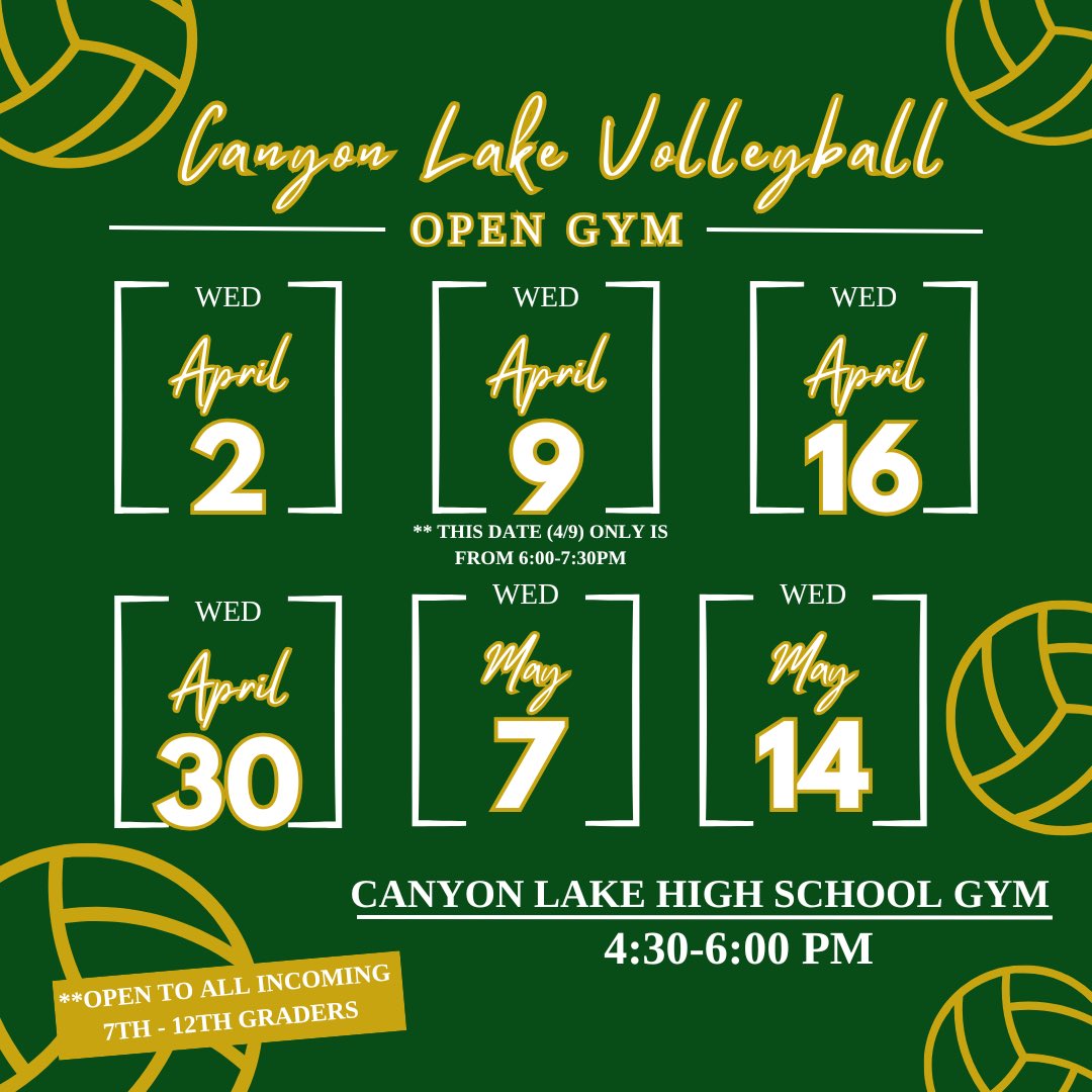 Open gym dates at the high school! Starting April 2nd on Wednesdays! Save the flyer! Let’s get ready for the 2025 season! 🤩🏐✨