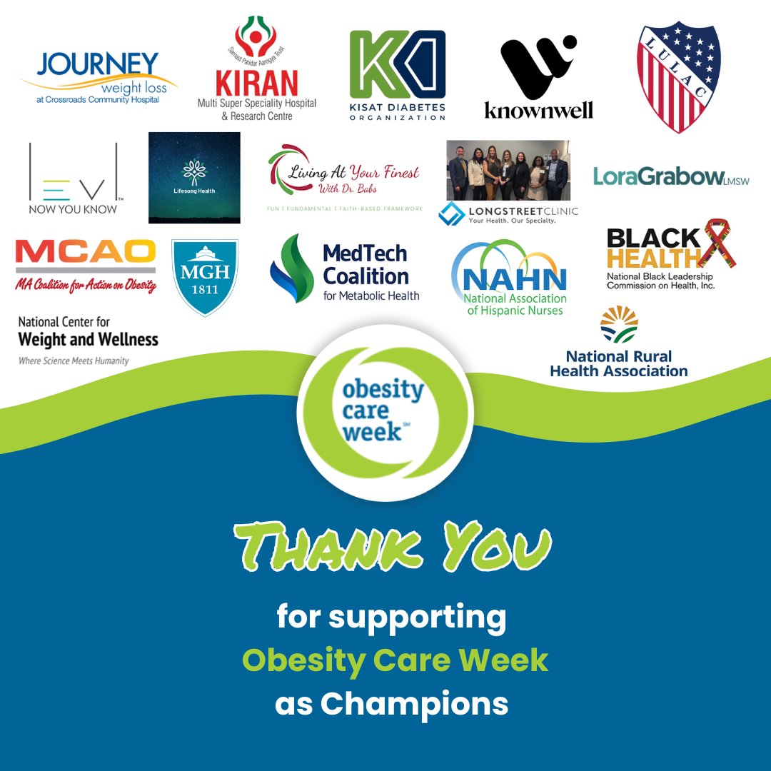 Thank you to the 160+ Obesity Care Week Champions for supporting our mission and driving change in how society cares for and about obesity! (1/3)