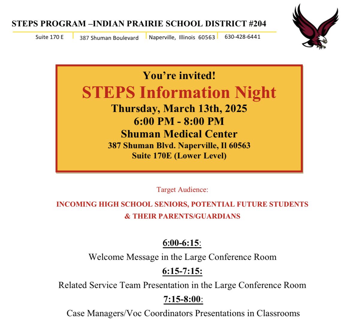 Don’t forget tonight is the night to check out STEPS!! <a href="/204STEPS_Eagles/">Eagle Nation</a> <a href="/SOMeteaValley/">MVSpecialOlympics</a> <a href="/ipsd204/">Indian Prairie 204</a>
