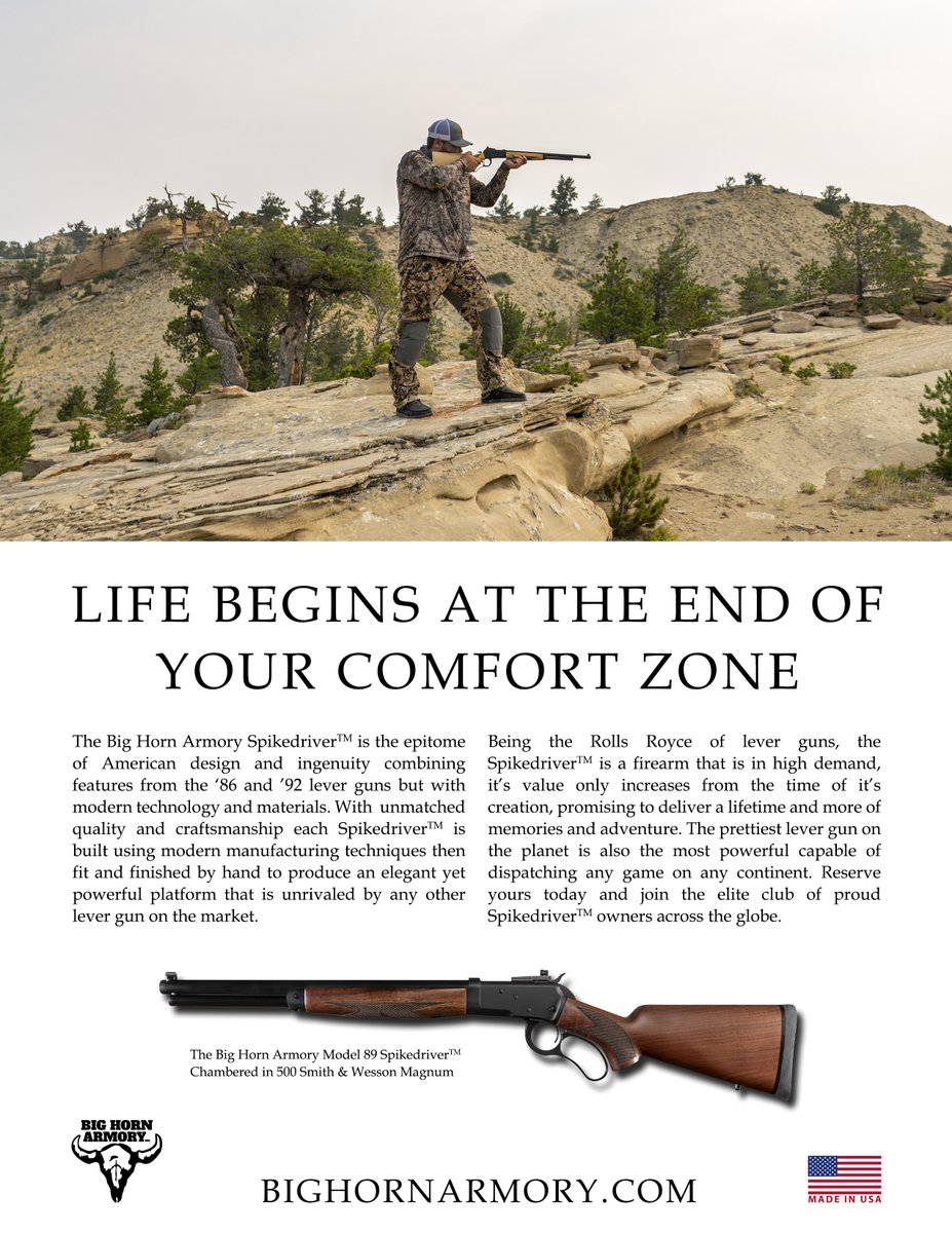 BigHornArmory's tweet photo. Life begins where your comfort zone ends—embrace adventure with the Big Horn Armory Spikedriver™.
#BigHornArmory #Spikedriver #LeverActionPower https://t.co/MXFnTtgbUa
