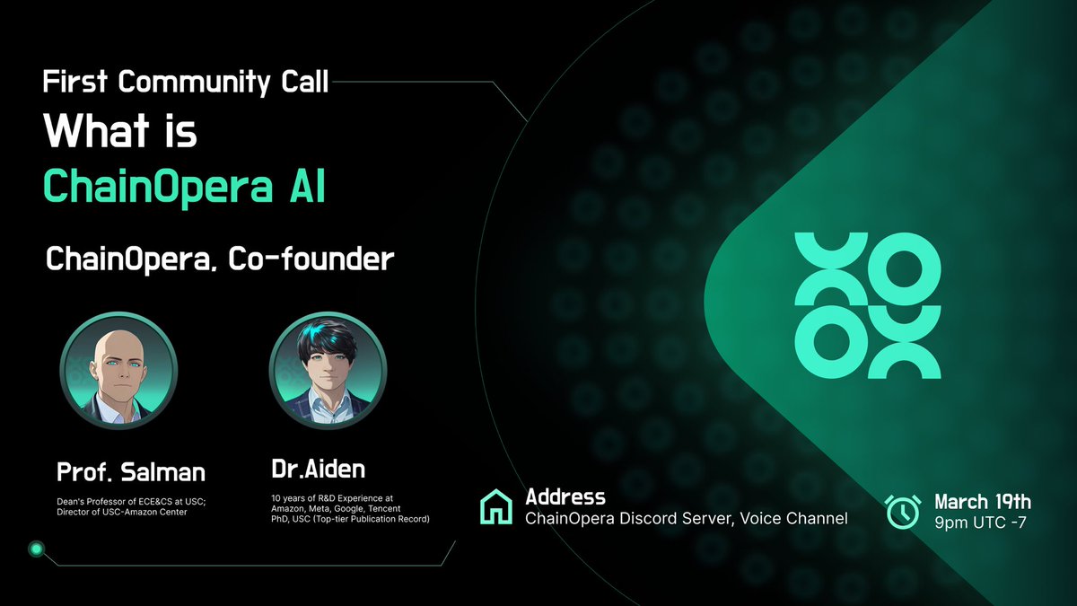 First ChainOpera AI Community Call: 

Unveiling the Future of Web3 AI 🚀

Greetings ChainOpera Community 🌐,
Join us for our inaugural community call as we introduce ChainOpera AI, the next-generation platform revolutionizing artificial intelligence within the web3 ecosystem.✨