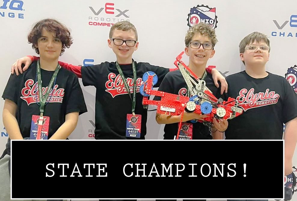 Elyria City Schools (@elyriaschools) on Twitter photo We have a new State Champion in the houseâfour of them actually, on one State Championship team! The <a href="/ElyriaRobotics/">Elyria Robotics</a> âFantastic Fourâ clinched 1st place in Dayton this week at a state tourney at the U.S. Air Force Museum. Only the stateâs top teams compete, and ELYRIA took first! We have a new State Champion in the houseâfour of them actually, on one State Championship team! The <a href="/ElyriaRobotics/">Elyria Robotics</a> âFantastic Fourâ clinched 1st place in Dayton this week at a state tourney at the U.S. Air Force Museum. Only the stateâs top teams compete, and ELYRIA took first!