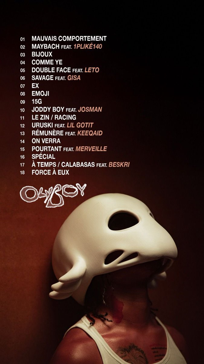 🚨 OBOY annonce la SORTIE de son NOUVEL ALBUM !! 

« OLYBOY » 👽

Featuring : 
▫️JOSMAN
▫️KEEQAID
▫️LETO
▫️MERVEILLE
▫️LIL GOTIT 
▫️1PLIKÉ140
▫️GISA
▫️BESKRI

🗓️ 4 AVRIL