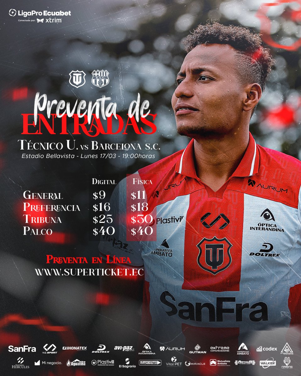 𝙏𝙤𝙙𝙤𝙨 𝙖𝙡 𝘽𝙚𝙡𝙡𝙖𝙫𝙞𝙨𝙩𝙖 𝙥𝙖𝙧𝙖 #𝙏é𝙘𝙣𝙞𝙘𝙤𝘽𝙖𝙧𝙘𝙚𝙡𝙤𝙣𝙖 🏟️⚽

🔴⚪️ Hinchada Local
tickets.superticket.ec/event/hinchada…

🟡⚫️ Hinchada Visitante
tickets.superticket.ec/event/hinchada…

Juntos apoyamos al Rojo y Blanco. 🟥⬜️

#TécnicoPresente