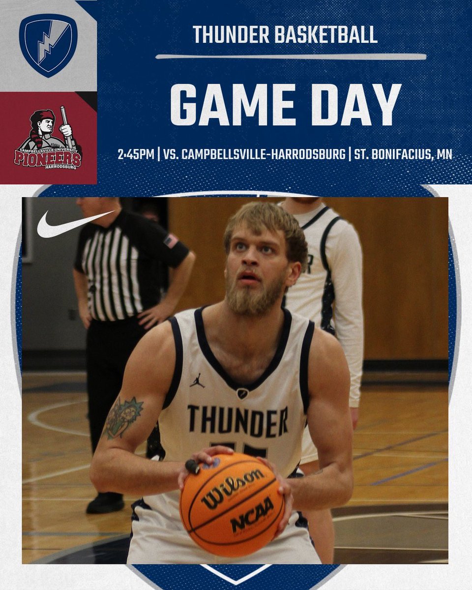 Manhattan Christian College Men's Basketball (@mccmbb) on Twitter photo ⚡️ GAME DAY ⚡️
GAME 37: NCCAA NATIONAL TOURNAMENT QUARTERFINAL
🆚 #6/6 Campbellsville-Harrodsburg
🕰️ 2:45 PM CT
📍 St. Bonifacius, MN
📺 nccaanetwork.com/?B=2165194
⛈️🏀
#RollThunder x <a href="/FredCriqui/">Fred Criqui</a> ⚡️ GAME DAY ⚡️
GAME 37: NCCAA NATIONAL TOURNAMENT QUARTERFINAL
🆚 #6/6 Campbellsville-Harrodsburg
🕰️ 2:45 PM CT
📍 St. Bonifacius, MN
📺 nccaanetwork.com/?B=2165194
⛈️🏀
#RollThunder x <a href="/FredCriqui/">Fred Criqui</a>