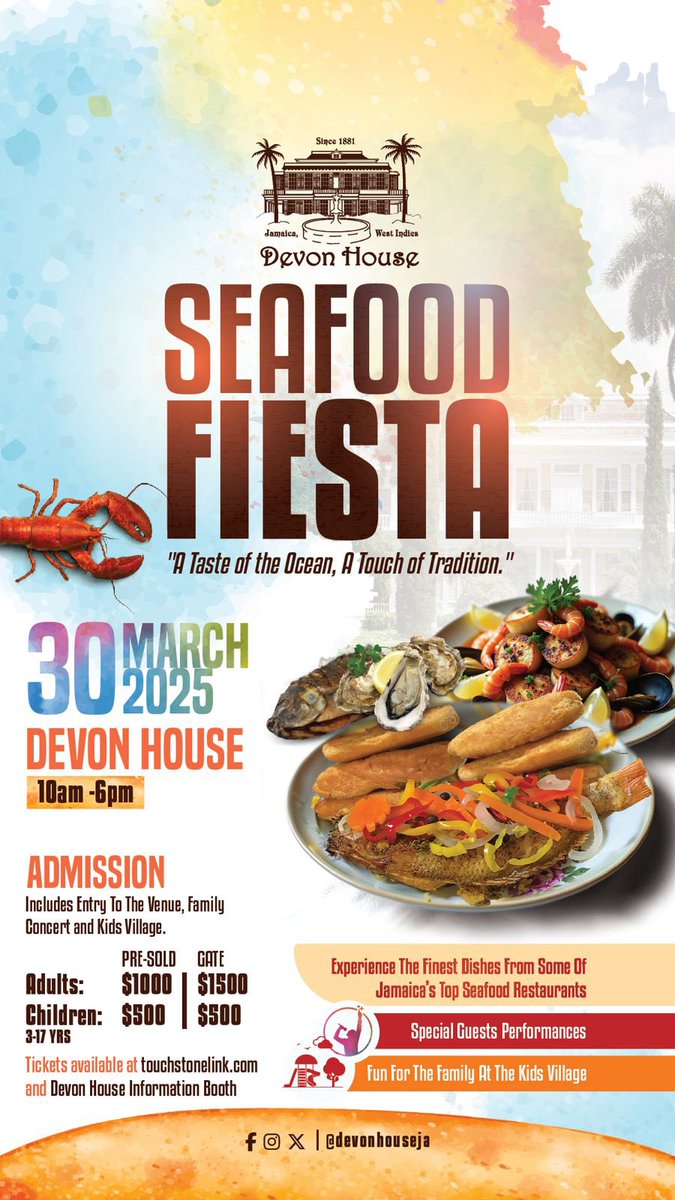 🌊🐟 A seafood experience like no other! 🦞🔥 Join us on Sunday, March 30, 2025, from 10 AM to 6 PM at the Devon House South Lawn for the Devon House Seafood Fiesta—a day filled with incredible flavors, live entertainment, and family fun!