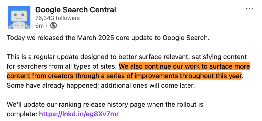 rustybrick's tweet photo. ICYMI: Google March 2025 core update is out https://t.co/gxCcuLtB7J https://t.co/ncDXKtlgvs