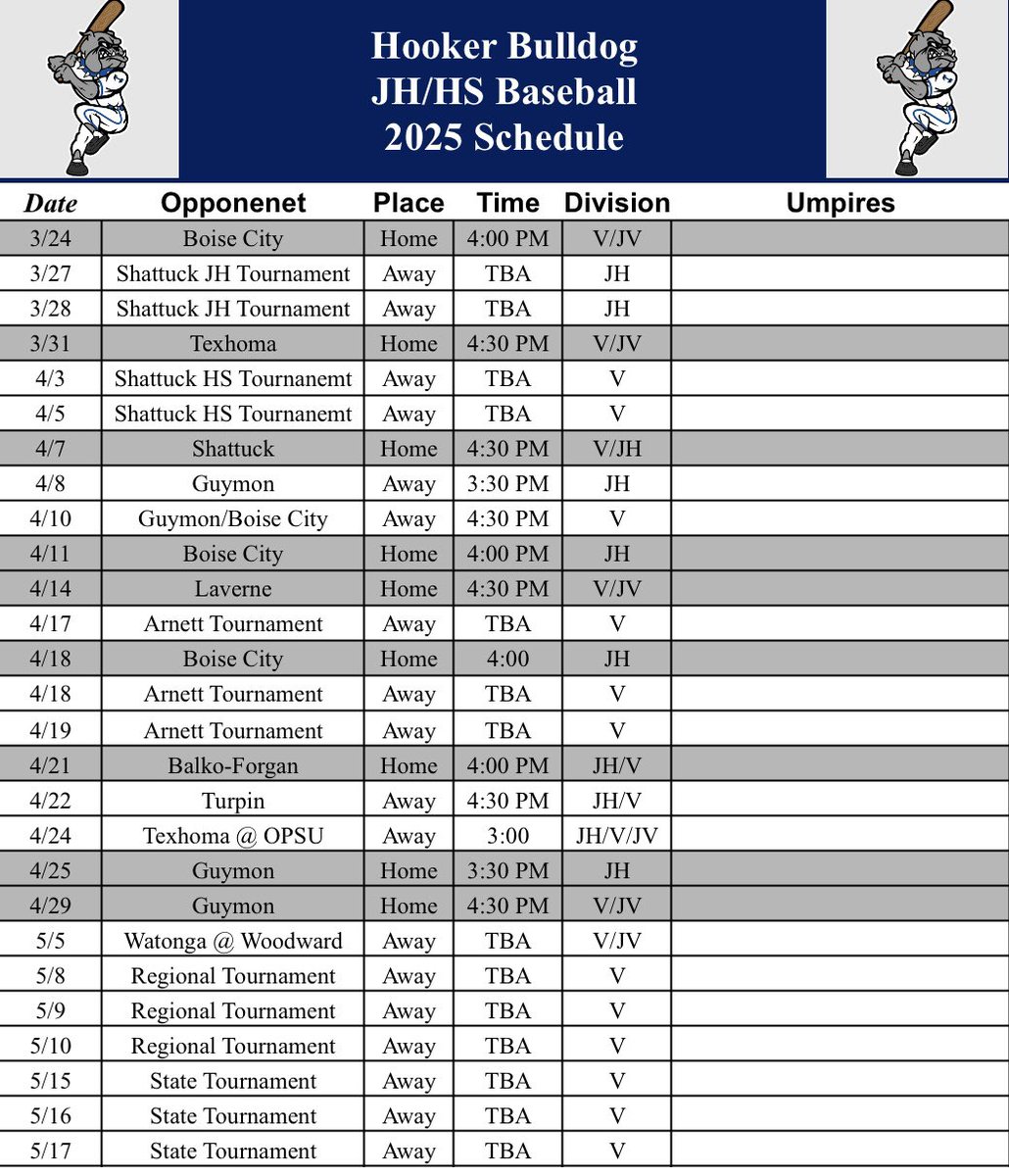 Updated 2025 Baseball Schedule