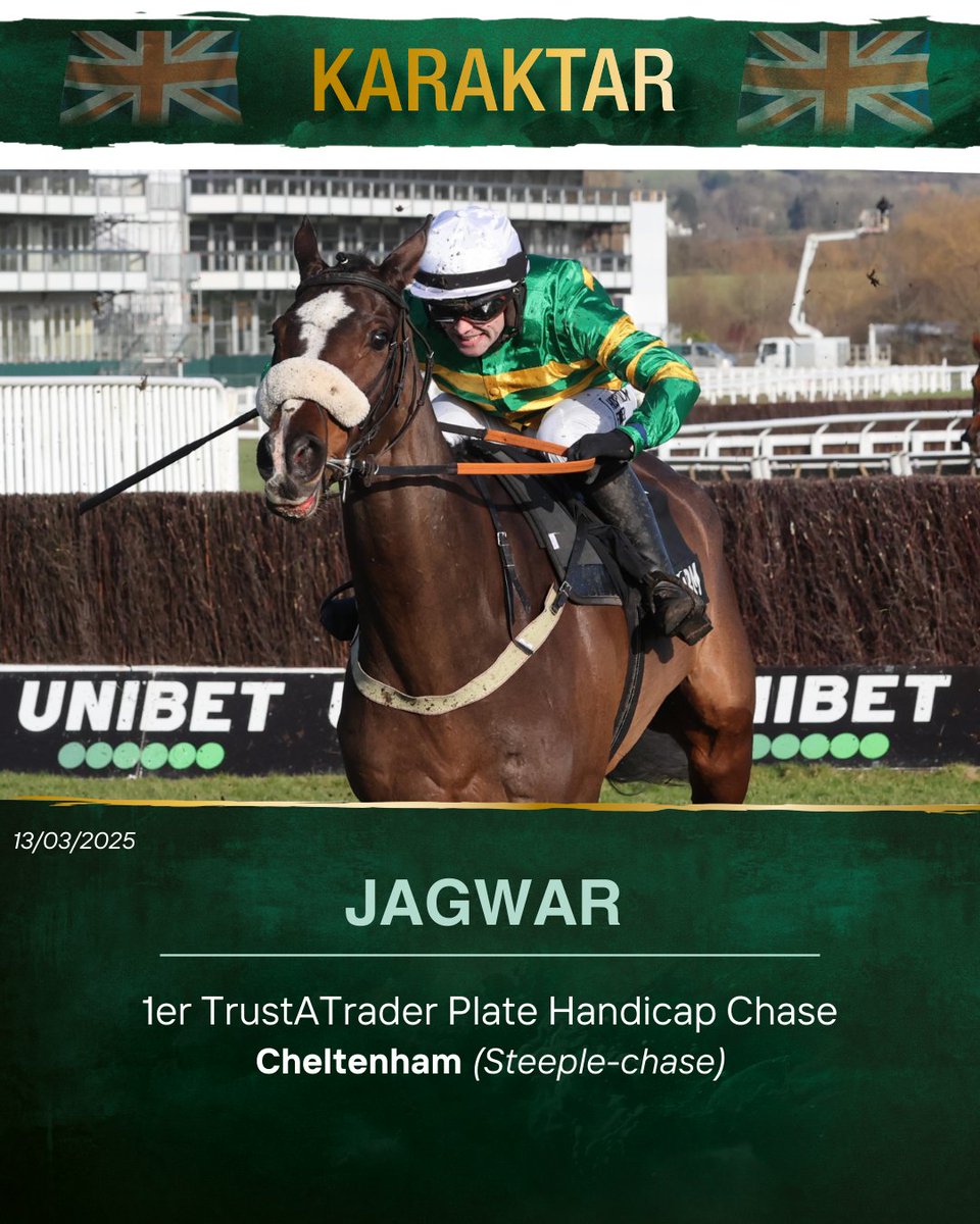 Haras De Cercy (@harasdecercy) on Twitter photo Karaktar brille à Cheltenham !
🔥 Jagwar, fils de #Karaktar, s’impose dans le TrustATrader Plate Handicap Chase (Class 1) lors du Festival de <a href="/CheltenhamRaces/">CheltenhamRacecourse</a> sous les couleurs de John P. McManus ! Il était associé à Jonjo O’Neill Jr pour l'entraînement de <a href="/G_G_Racing/">Greenall Guerriero Racing</a> 👏
#Cercy Karaktar brille à Cheltenham !
🔥 Jagwar, fils de #Karaktar, s’impose dans le TrustATrader Plate Handicap Chase (Class 1) lors du Festival de <a href="/CheltenhamRaces/">CheltenhamRacecourse</a> sous les couleurs de John P. McManus ! Il était associé à Jonjo O’Neill Jr pour l'entraînement de <a href="/G_G_Racing/">Greenall Guerriero Racing</a> 👏
#Cercy