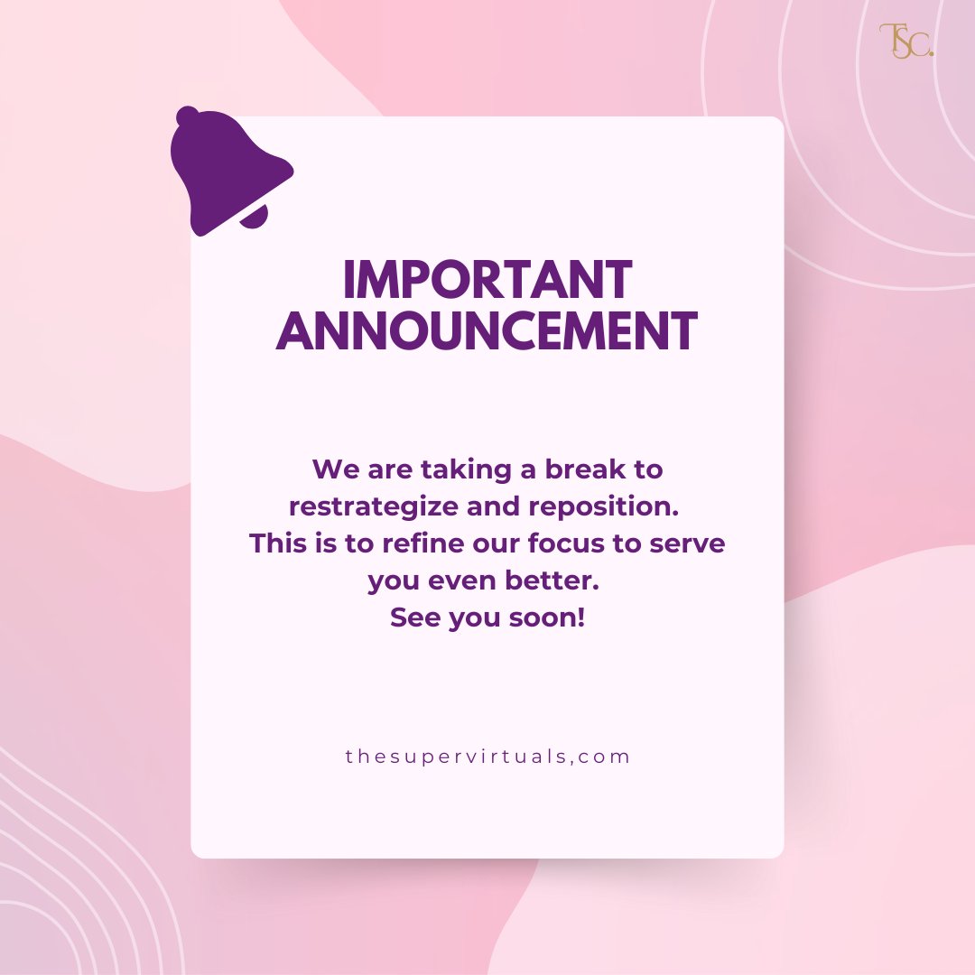 supervirtualsco's tweet photo. Taking a Pause, Coming Back Stronger ✨

We believe in the power of rest, reflection, and recalibration, so we’re taking a break.

We can’t wait to reconnect soon! Stay tuned for what’s next.

#virtualassistantservices #virtualassistant #virtualassistantagency #thesupervirtualsco https://t.co/0GNREEog4K
