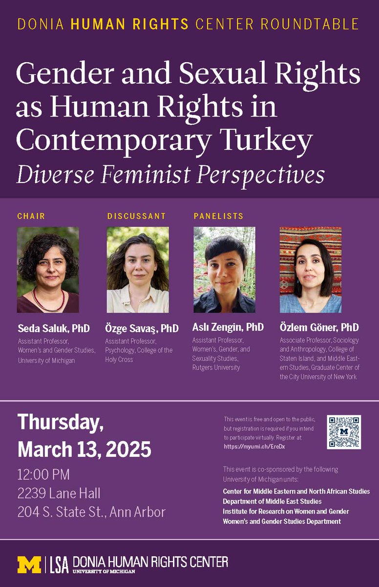 Happening today! 

When: 12PM

Where: Lane Hall, Room 2239

Attend in person or via Zoom. Zoom registration at myumi.ch/EreDx

Co-sponsored by:
<a href="/UMCMENAS/">CMENAS</a> 
Department of Middle East Studies
Institute for Research on Women and Gender
Women's and Gender Studies Department