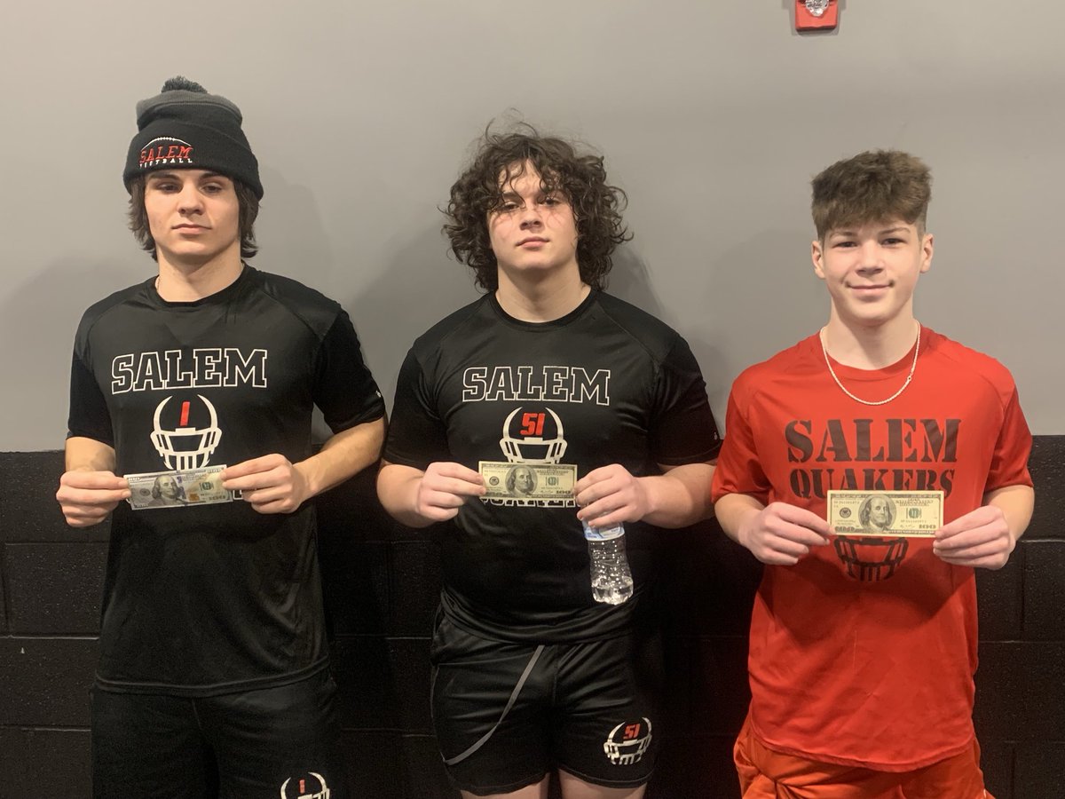 Salem Quaker Football would like to congratulate our $100 winners:
Cletis Monroy - sold the most tickets for the EAGLES brunch.
He is a two-time winner!
Matthew Austin - top level raised in the lift-a-thon.
Blake Bezon - top level raised in the lift-a-thon.
Great job, fellas.
PTO