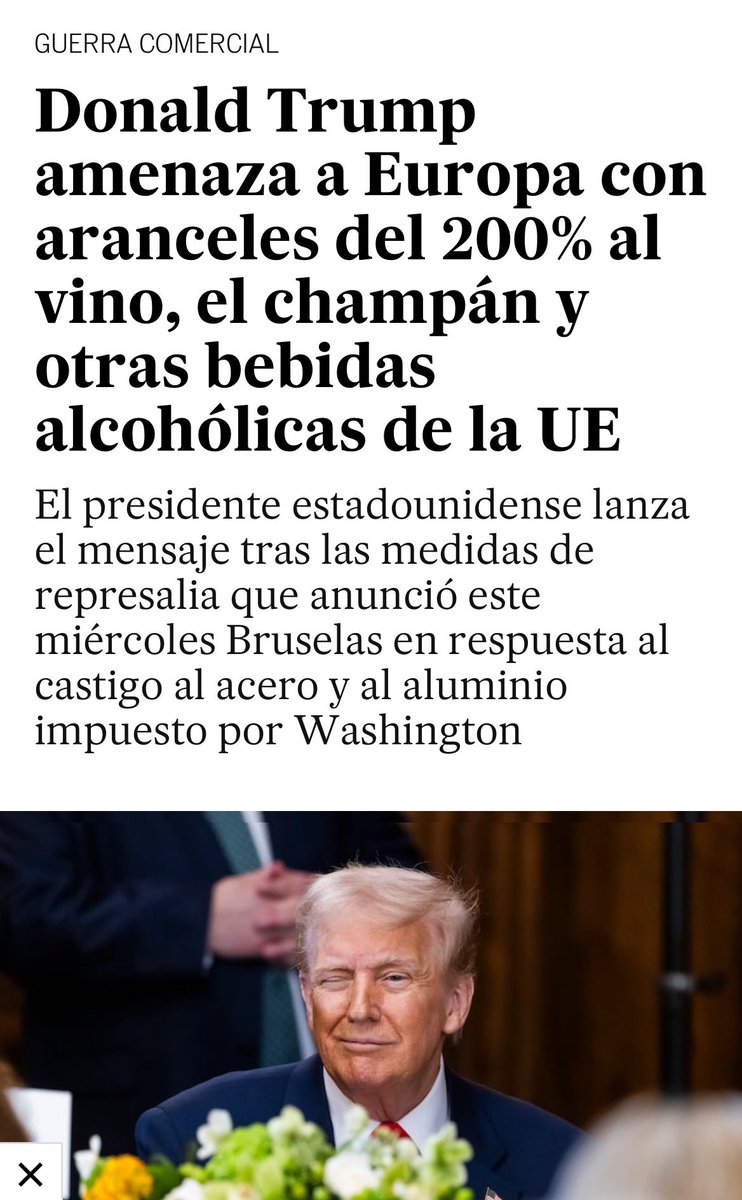 Trump amenaza con nuevos aranceles a bebidas y alimentos europeos. Hoy mismo publicamos informe sobre el impacto y las recomendaciones de la guerra comercial para el sector alimentario español <a href="/LLYC_Global/">LLYC</a> 👉🏻 llyc.global/ideas/la-ameri…