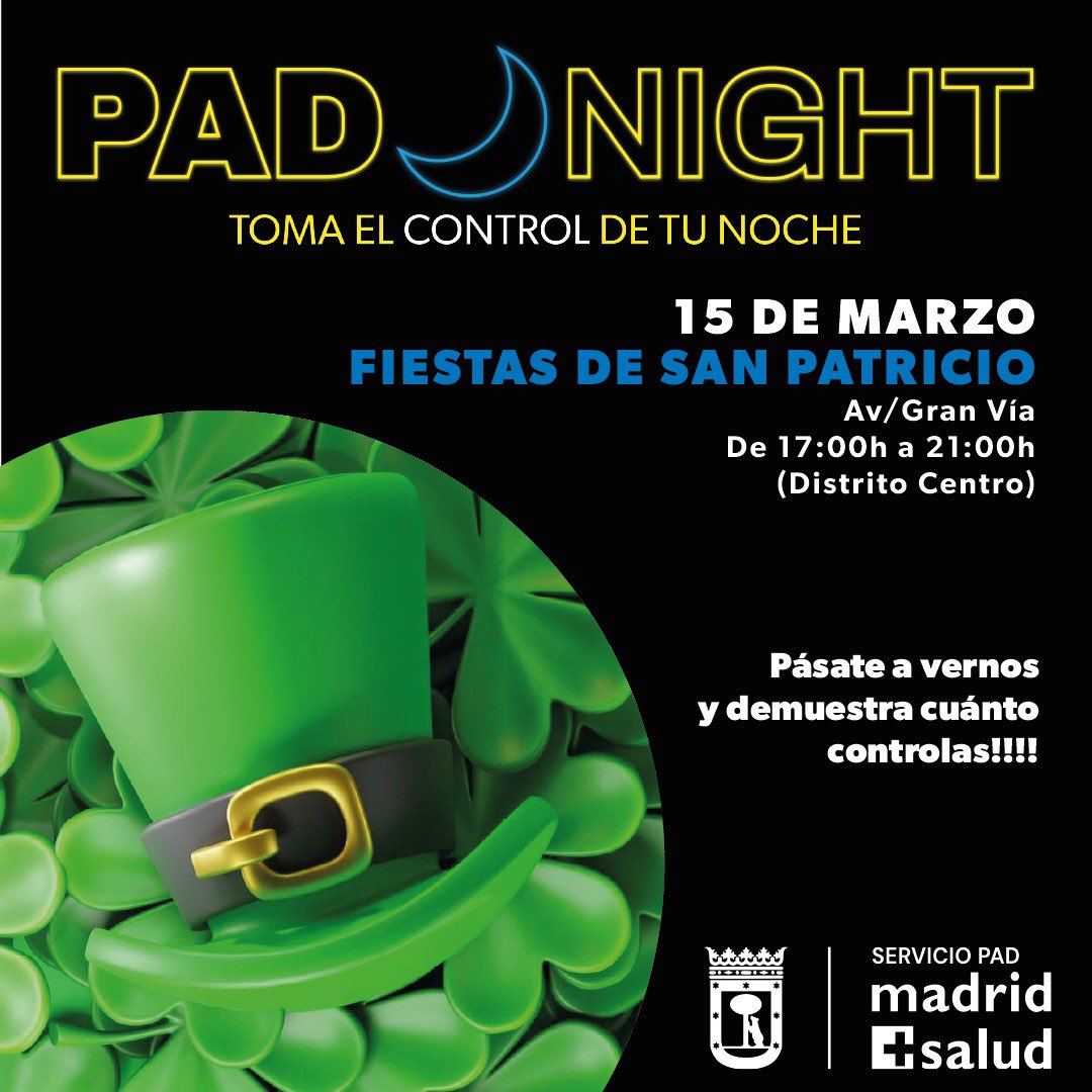 PADJoven_'s tweet image. 🎉 Este finde #PadNight se tiñe de verde para celebrar la gran fiesta irlandesa ```San Patrick Day´´ en:

📍Avenida Gran Vía de 17:00h a 21:00h en el Distrito Centro.