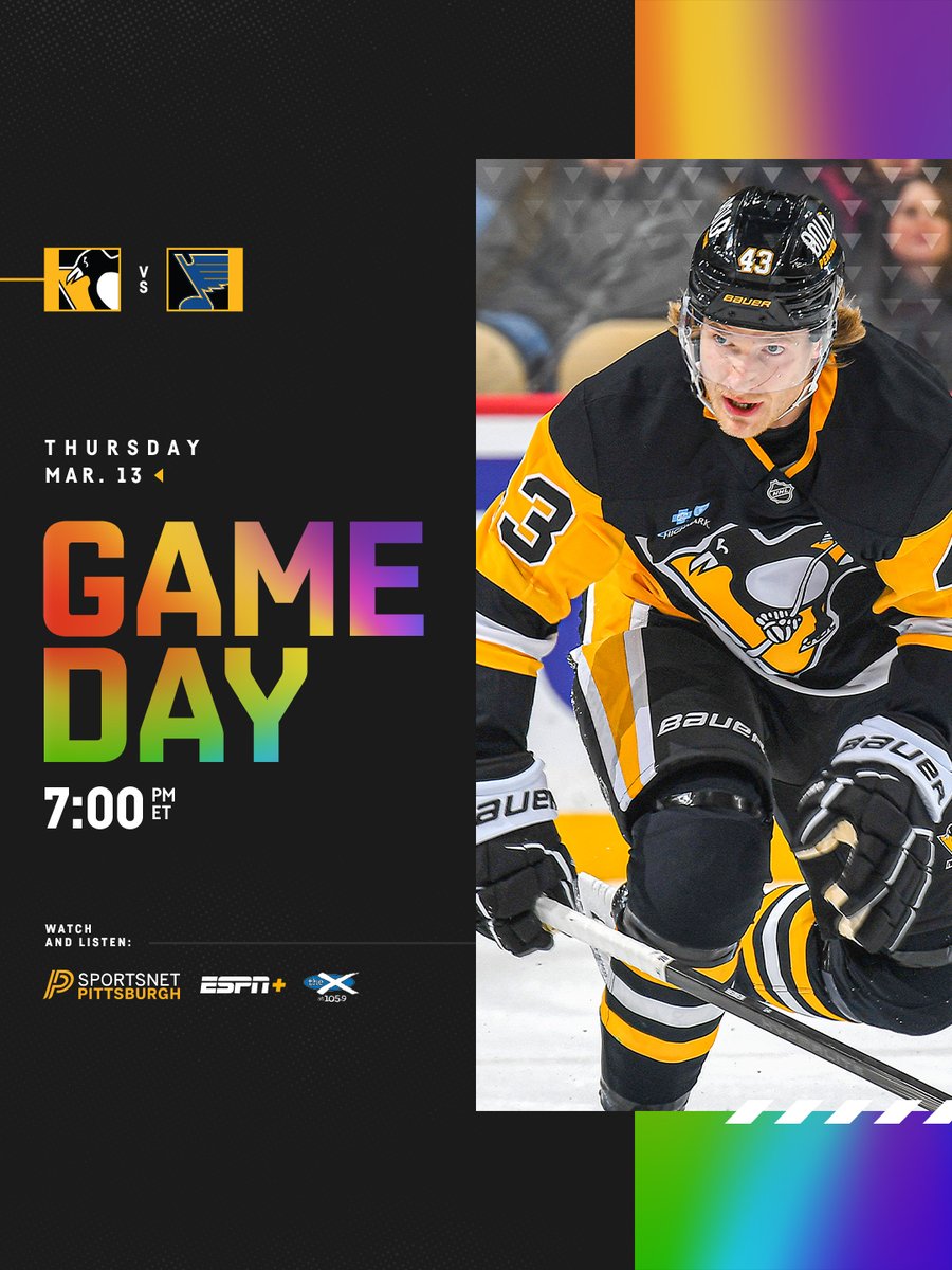 It's a hockey and Pride night in Pittsburgh! 🏳️‍🌈

Game preview vs. St. Louis: pens.pe/41PaOG4