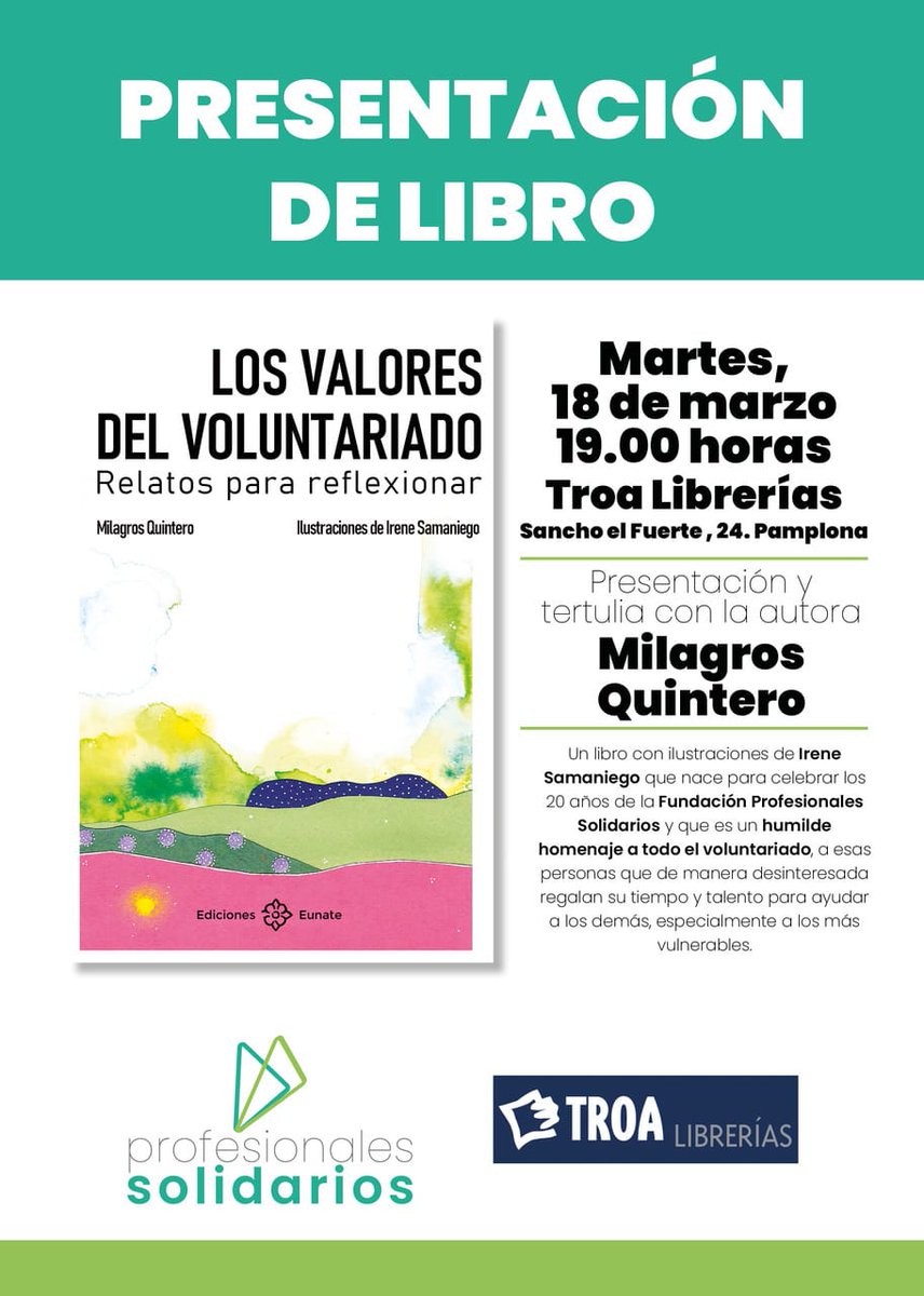 #agenda Un buen libro; una gran tertulia con nuestra autora y voluntaria Milagros Quintero. Homenaje al #voluntariado y proyecto de Profesionales Solidarios