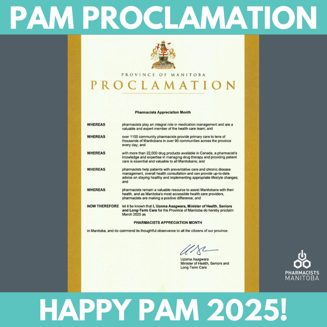 We proudly received the Proclamation for Pharmacy Appreciation Month (PAM) 2025 from the Honourable Uzoma Asagwara, Minister of Health, Seniors and Long-Term Care. Thank you for your unwavering support in honoring March as PAM.
#PAM2025