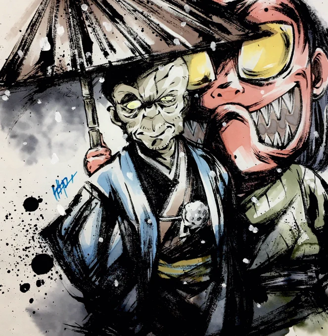 墨絵「ゲゲゲの鬼太郎 第3期」推しの第3期をおどろおどろしく描いてみた墨絵#ゲゲゲの鬼太郎 #墨絵 