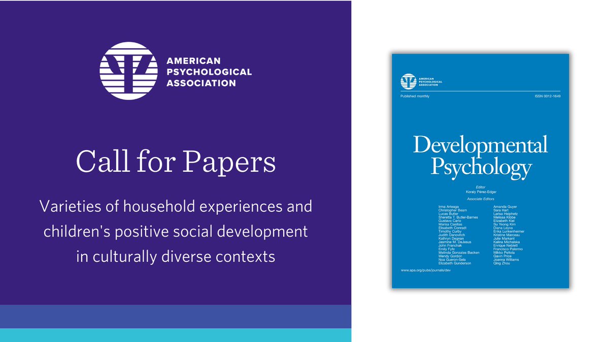 APA Journals (@apa_journals) on Twitter photo #CallforPapers from Developmental Psychology: Varieties of household experiences and children's positive social development in culturally diverse contexts. Submit your abstract by this Saturday, March 15th! bit.ly/3R9wrfe <a href="/Dr_Koraly/">Koraly Pérez-Edgar 🇵🇷</a> #CallforPapers from Developmental Psychology: Varieties of household experiences and children's positive social development in culturally diverse contexts. Submit your abstract by this Saturday, March 15th! bit.ly/3R9wrfe <a href="/Dr_Koraly/">Koraly Pérez-Edgar 🇵🇷</a>