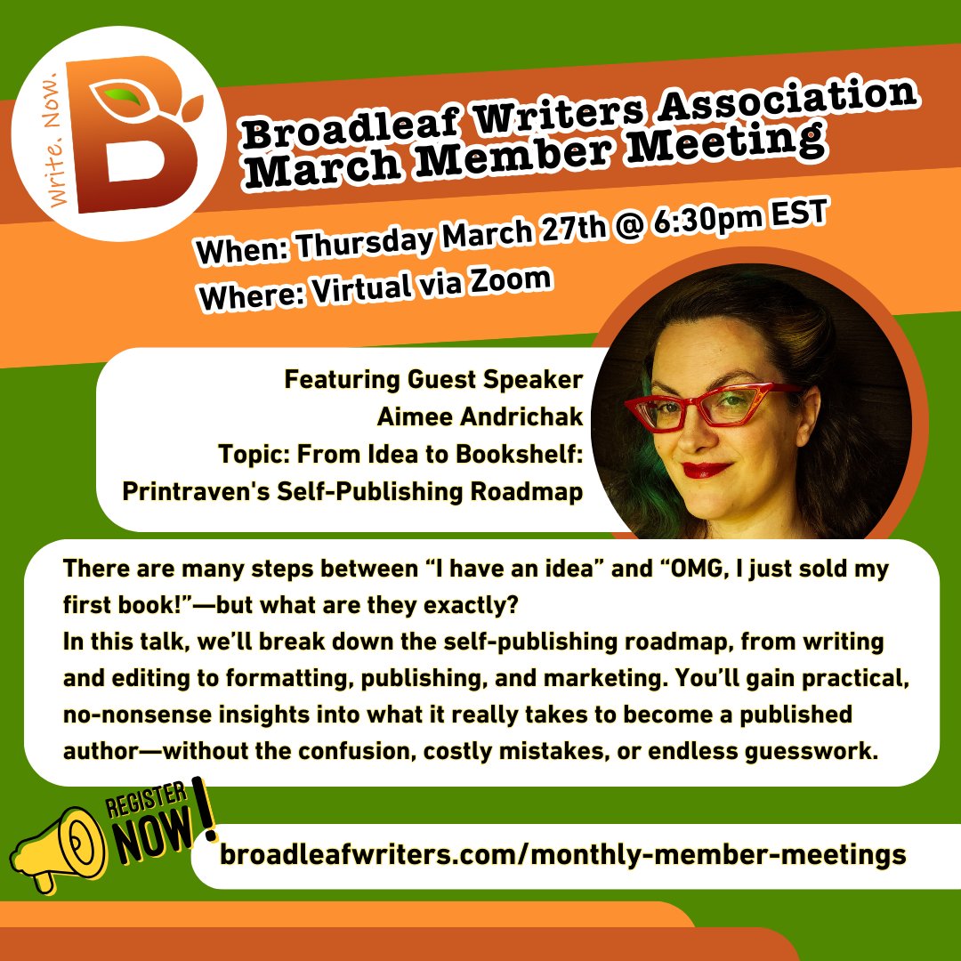 Author Aimee Andrichak joins us for our March Member Meeting! March 27th at 6:30 pm on Zoom! - mailchi.mp/404b83d509ad/m…

#writingcommunity #writing #author #book #books