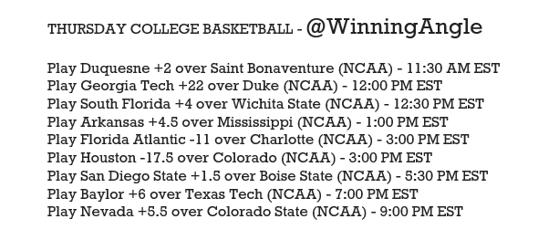 WinningAngle's tweet image. THURSDAY NCAA HOOPS 🏀 - Let's have some fun, enjoy another great day of games, and get these winners!! #NCAAB #ChampWeek #MarchMadness