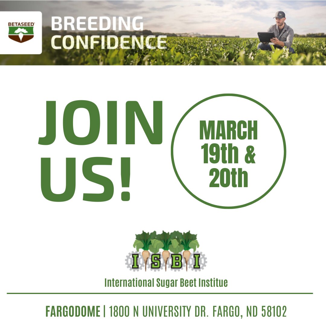 Join us! 🌱 The Betaseed team will be at the International Sugar Beet Institute at the Fargodome on March 19th &amp; 20th. Stop by our booth to connect with the team and enter to win a Betaseed solo stove!
#Betaseed #ISBI2025
