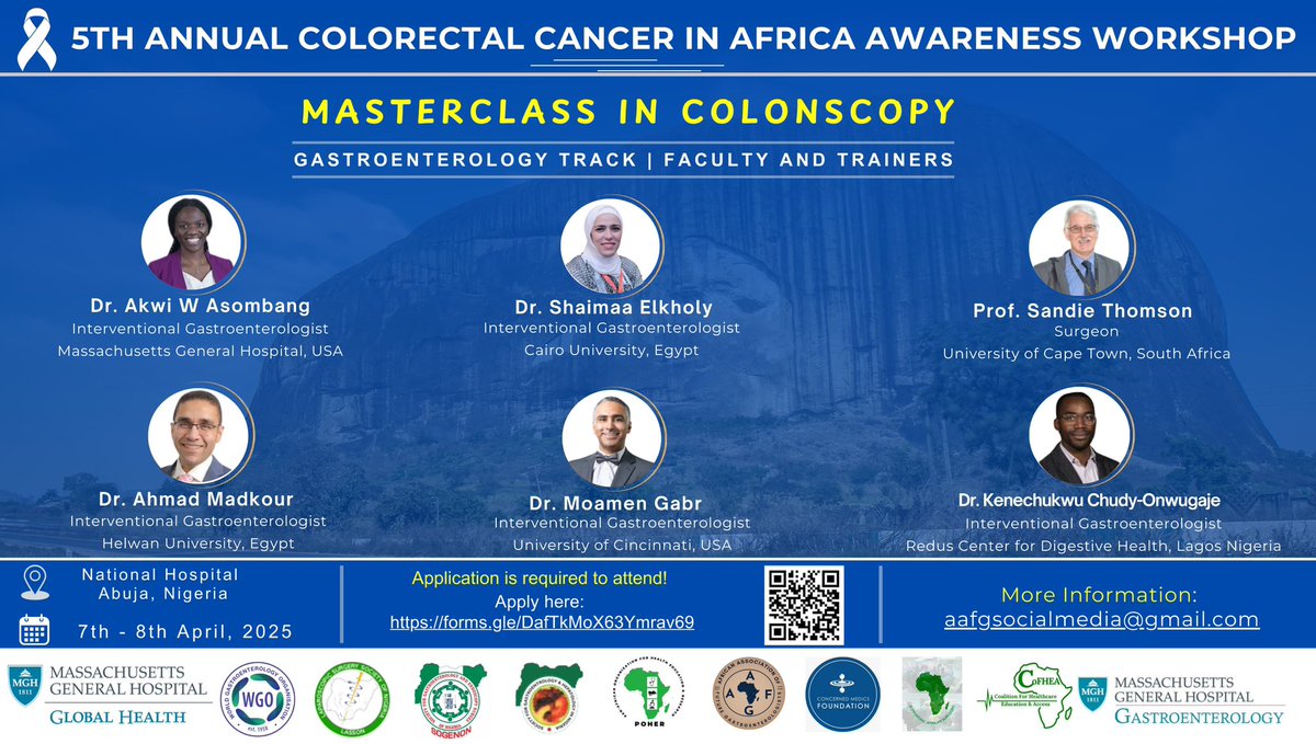 Akwi Asombang MD MPH (@akwiasombangmd) on Twitter photo MASTERCLASS IN COLONOSCOPY: APPLY NOW
Join us for the Colorectal Cancer Awareness Workshop
✈️Abuja, Nigeria
🗓️April 5th - 10th, 2025
📌
docs.google.com/forms/d/e/1FAI…
🗓️ April 7th - 9th, 2025
FACULTY
<a href="/MoamenGabrMD/">Moamen Gabr</a> <a href="/ahmad_madkour/">Ahmad.Madkour</a> <a href="/shaimaa_elkholy/">shaimaa elkholy</a> <a href="/KeneChudyMD/">Kene Chudy-Onwugaje, MD</a>
#GITwitter MASTERCLASS IN COLONOSCOPY: APPLY NOW
Join us for the Colorectal Cancer Awareness Workshop
✈️Abuja, Nigeria
🗓️April 5th - 10th, 2025
📌
docs.google.com/forms/d/e/1FAI…
🗓️ April 7th - 9th, 2025
FACULTY
<a href="/MoamenGabrMD/">Moamen Gabr</a> <a href="/ahmad_madkour/">Ahmad.Madkour</a> <a href="/shaimaa_elkholy/">shaimaa elkholy</a> <a href="/KeneChudyMD/">Kene Chudy-Onwugaje, MD</a>
#GITwitter