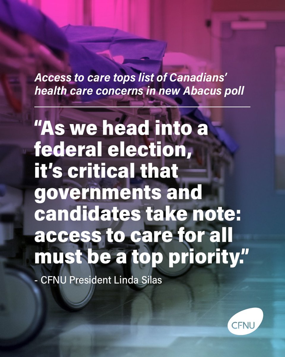 Canadians name long wait times for access to medical care as the most pressing challenge facing our health care system, in a new survey commissioned by the CFNU. Read more: nursesunions.ca/access-to-care…