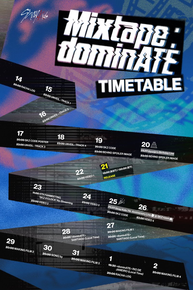 Stray Kids(스트레이 키즈) "Mixtape : dominATE" TIMETABLE

2025.03.21 FRI 1PM (KST) | 0AM (ET)

🦷PRE-SAVE &amp; PRE-ORDER "Mixtape : dominATE"
Stray-Kids.lnk.to/MixtapedominATE

#StrayKids #스트레이키즈
#Mixtape_dominATE
#GIANT_KoreanVer
#YouMakeStrayKidsStay