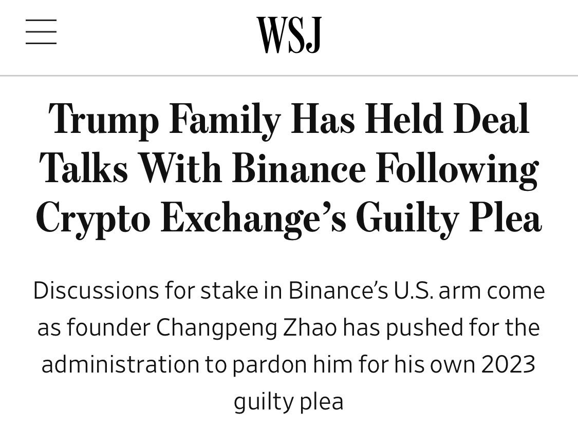 ⚫️"Famiglia Trump in trattativa per investire in Binance US: le ultime rivelazioni del WSJ"