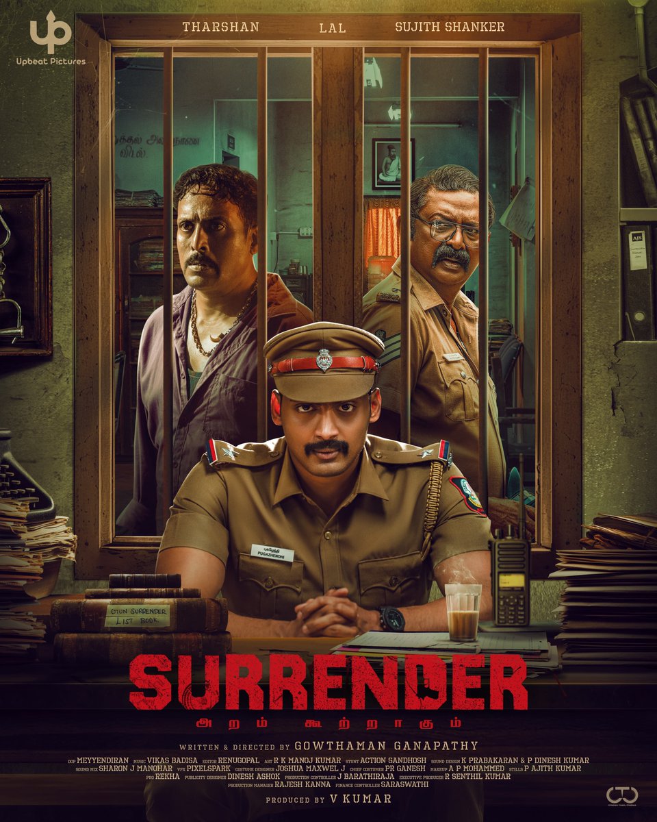 . <a href="/TharshanShant/">Tharshan</a>  's next #Surrender first look is here.  Prepare for a gripping cinematic experience. New Cop in Tamil cinema. Dir <a href="/iamgowth/">Gowthaman Ganapathy</a>  

#UpbeatPicturesProductionNo1 <a href="/upbeatpictures/">Upbeat Pictures</a>   <a href="/LalDirector/">Lal</a> <a href="/Sujithshankers/">Sujith</a> <a href="/padinekumar_ofl/">Padinekumar</a>  <a href="/ActorAroul/">Aroul D Shankar</a> <a href="/SemmalarAnnam/">Semmalar Annam</a> <a href="/meyyendira/">Meyyendiran</a>