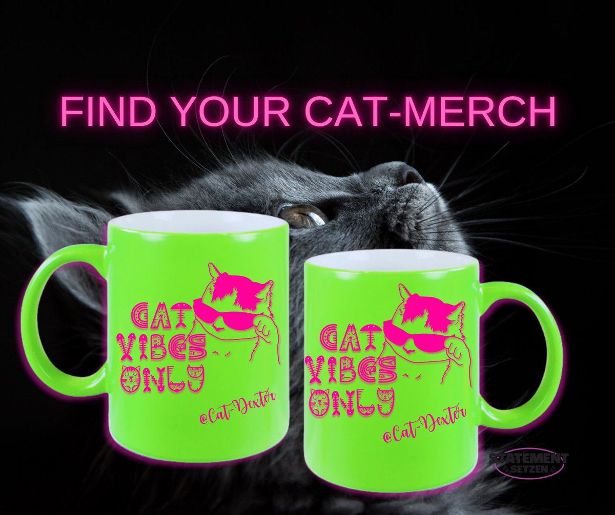#Tassen kann man ja nicht genug haben, aber bei uns ist in den Pausen momentan Neon &amp; Glitzer angesagt 😂 
Prototypen für die nächste #TassenEskalation zum Thema Katzen testen. 
Entwurf ist übrigens #KaterDexter gewidmet 😍

Kommt stabil durch den Tag👊