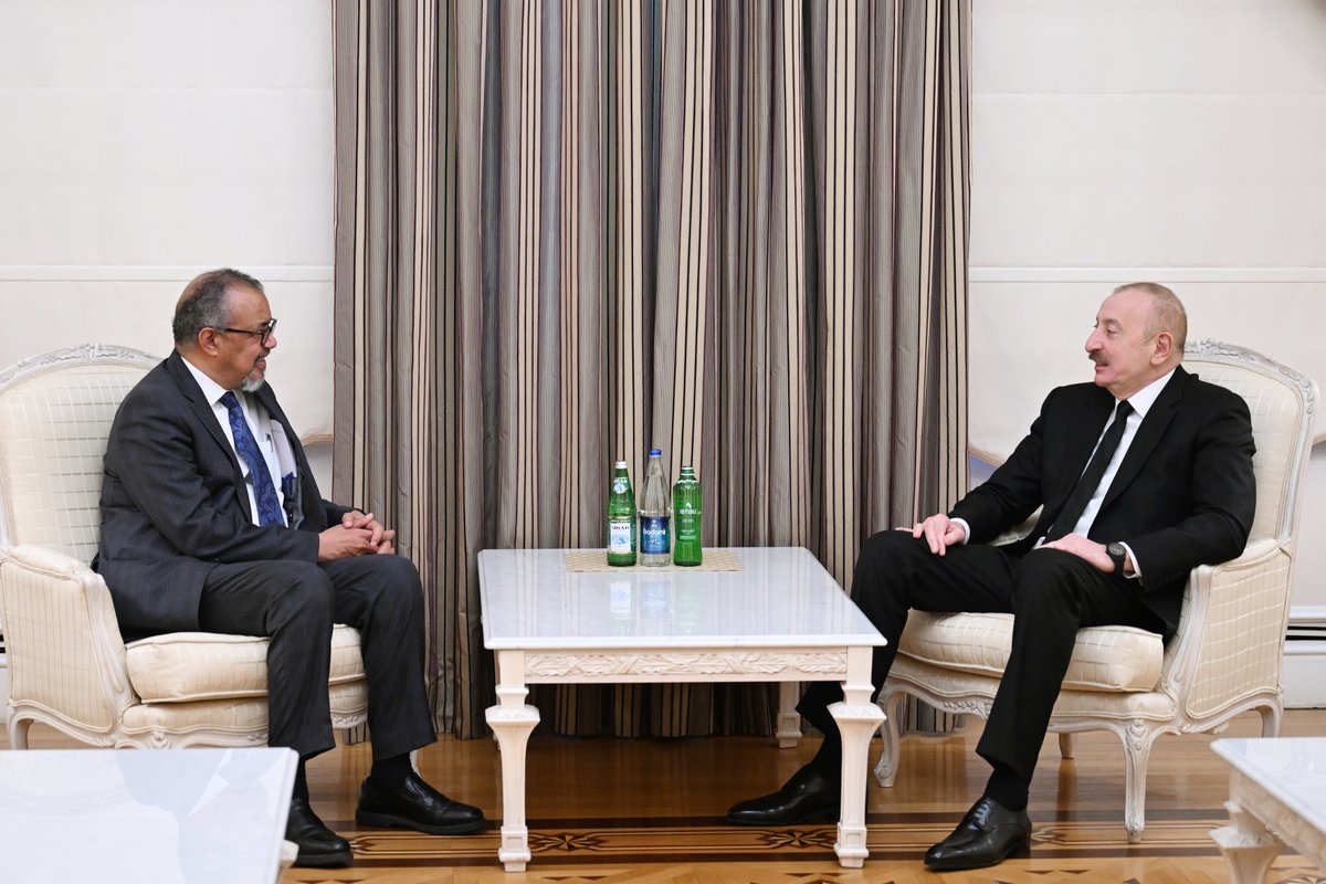 azpresident's tweet photo. Prezident İlham Əliyev Ümumdünya Səhiyyə Təşkilatının Baş direktorunu qəbul edib.

https://t.co/bxjKADhO7Z https://t.co/BBydGuuaim