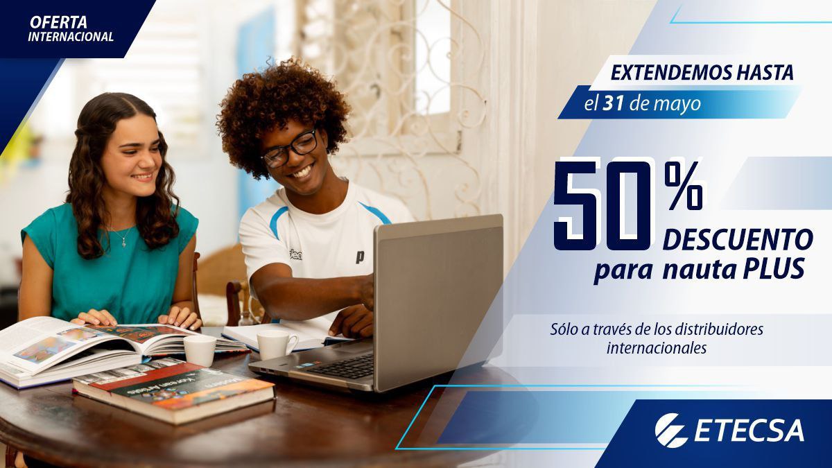 📣 Nuestra oferta #nautaPlus se ha extendido hasta el 31 de mayo a través de Distribuidores internacionales. 
🌐✨Aprovecha esta oportunidad ¡No dejes pasar esta ocasión!. Para más información visita nuestra web: etecsa.cu