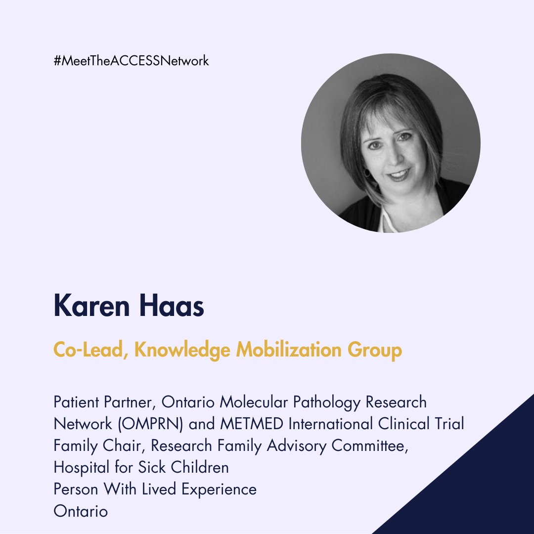 Meet Karan Haas, Co-Lead, Knowledge Mobilization Group.

Her son was diagnosed with a rare malignant brain tumor when 2.5 years old. She is interested in understanding molecular pathology to help patients and families better understand the disease.

More ow.ly/1FIk50VgSyl