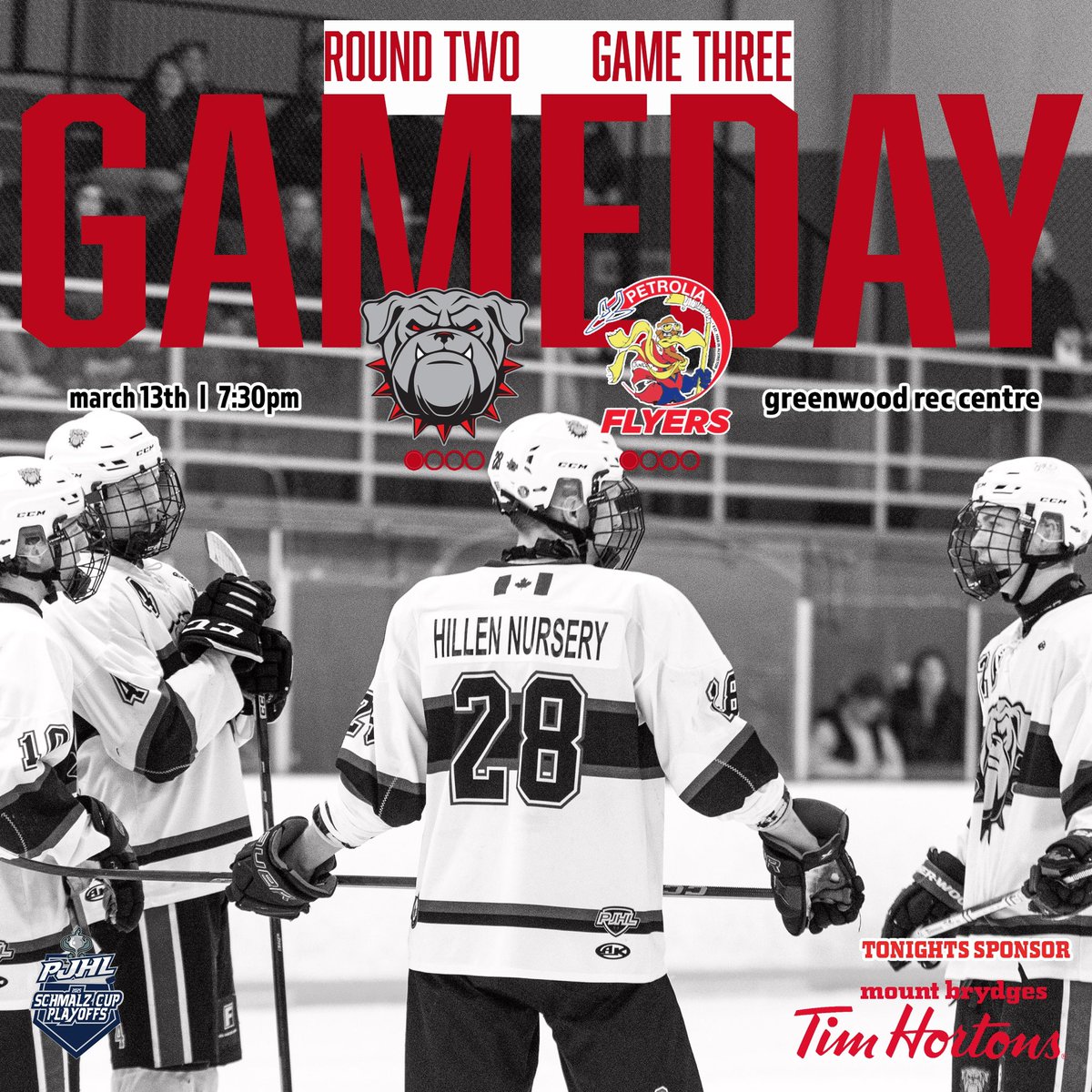 It’s GAMEDAY!

Game 3️⃣ in Petrolia, be there and be loud!

🆚 @petroliaflyers 
📍 Greenwood Rec Centre
⏰ 7:30pm

Shout out to tonight’s sponsor, Mt Brydges Tim Hortons for their continued support!

#barkloud