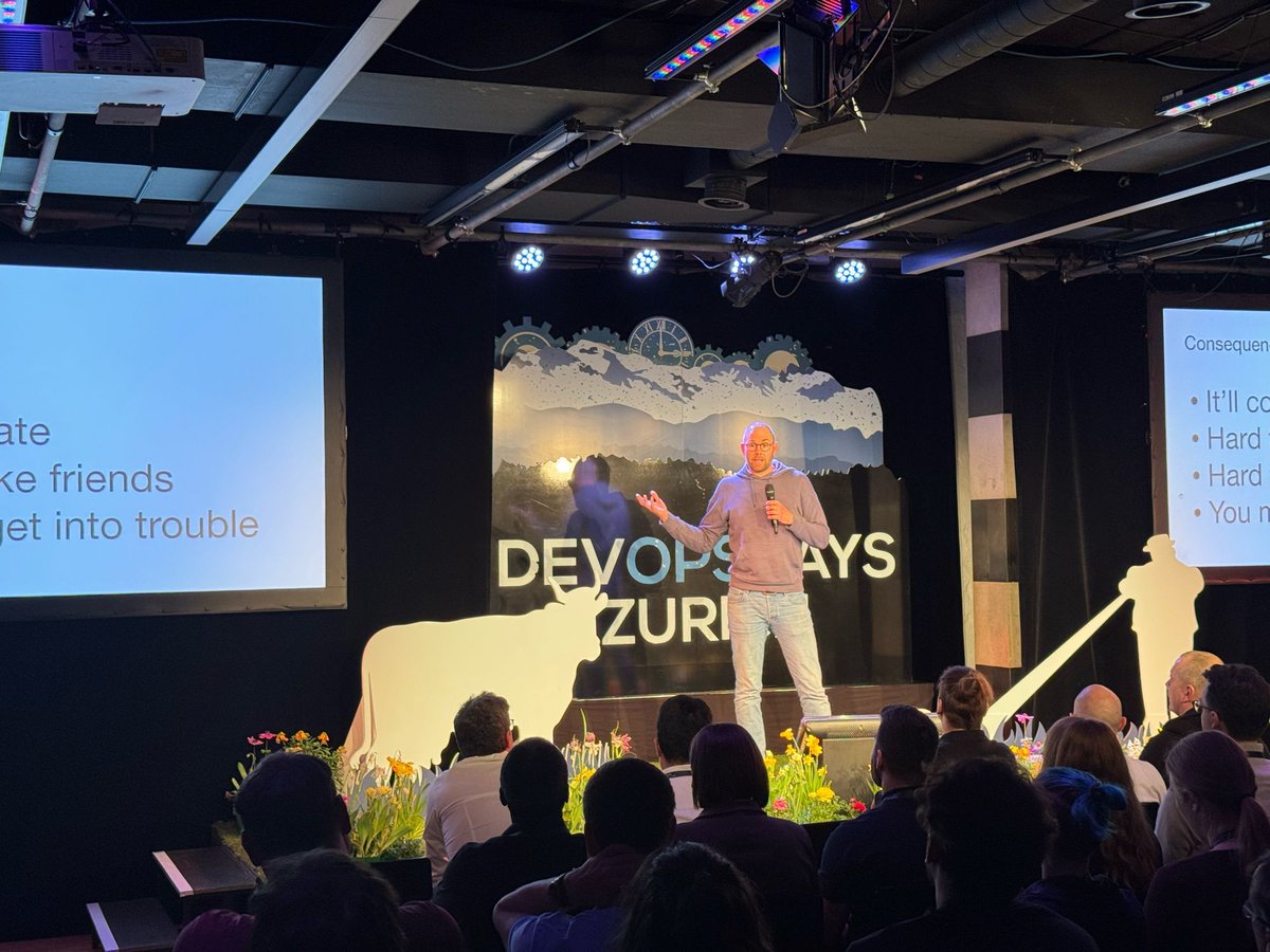 💻 "Code &amp; risk" - Adam Zieba: Code is liability, not asset. Devs must be risk managers too! "Before you ship: 1 problem. After: you maintain that problem!" Hard truths delivered! Thanks! ⚖️ #dodzh #DevOpsDaysZH