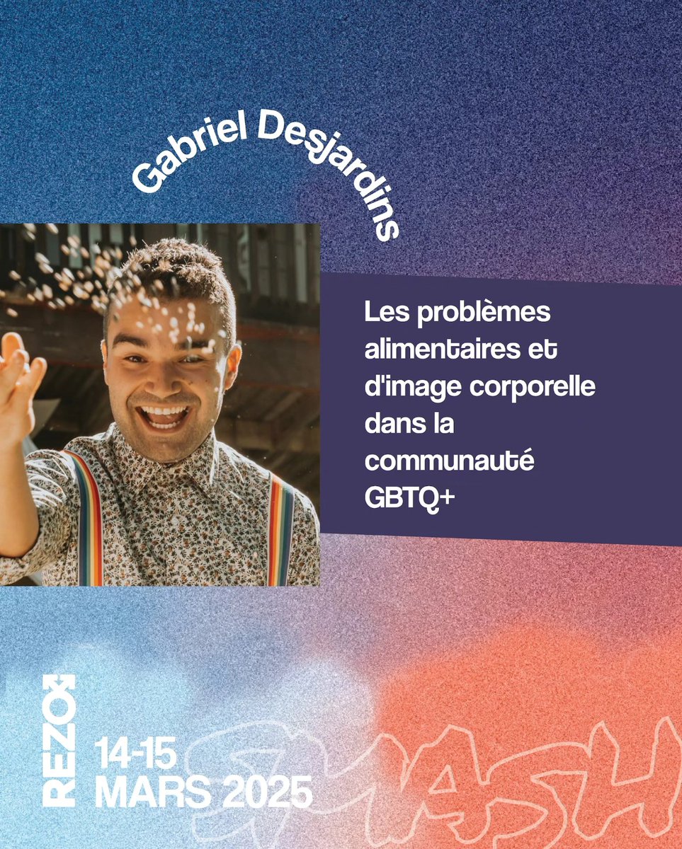 Nous sommes fiers d’annoncer que Gabriel Desjardins, doctorant au sein de notre laboratoire, présentera ses travaux lors de la conférence REZO SMASH ce samedi le 15 mars !

Sa présentation portera sur les problèmes alimentaires et d’image corporelle dans la communauté GBTQ+.